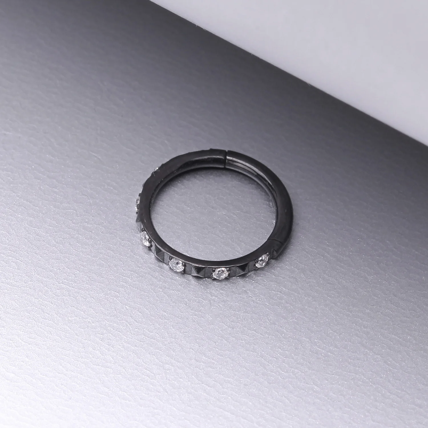 Blackline Pyramid Studded Multi-Gem Sparkles Geometric Seamless Clicker Hoop Ring - Image 2
