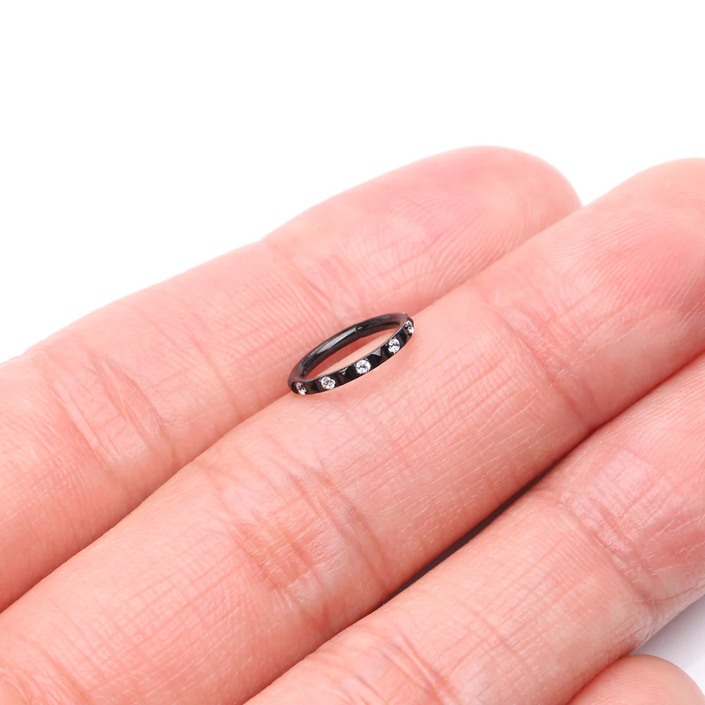 Blackline Pyramid Studded Multi-Gem Sparkles Geometric Seamless Clicker Hoop Ring - Image 3