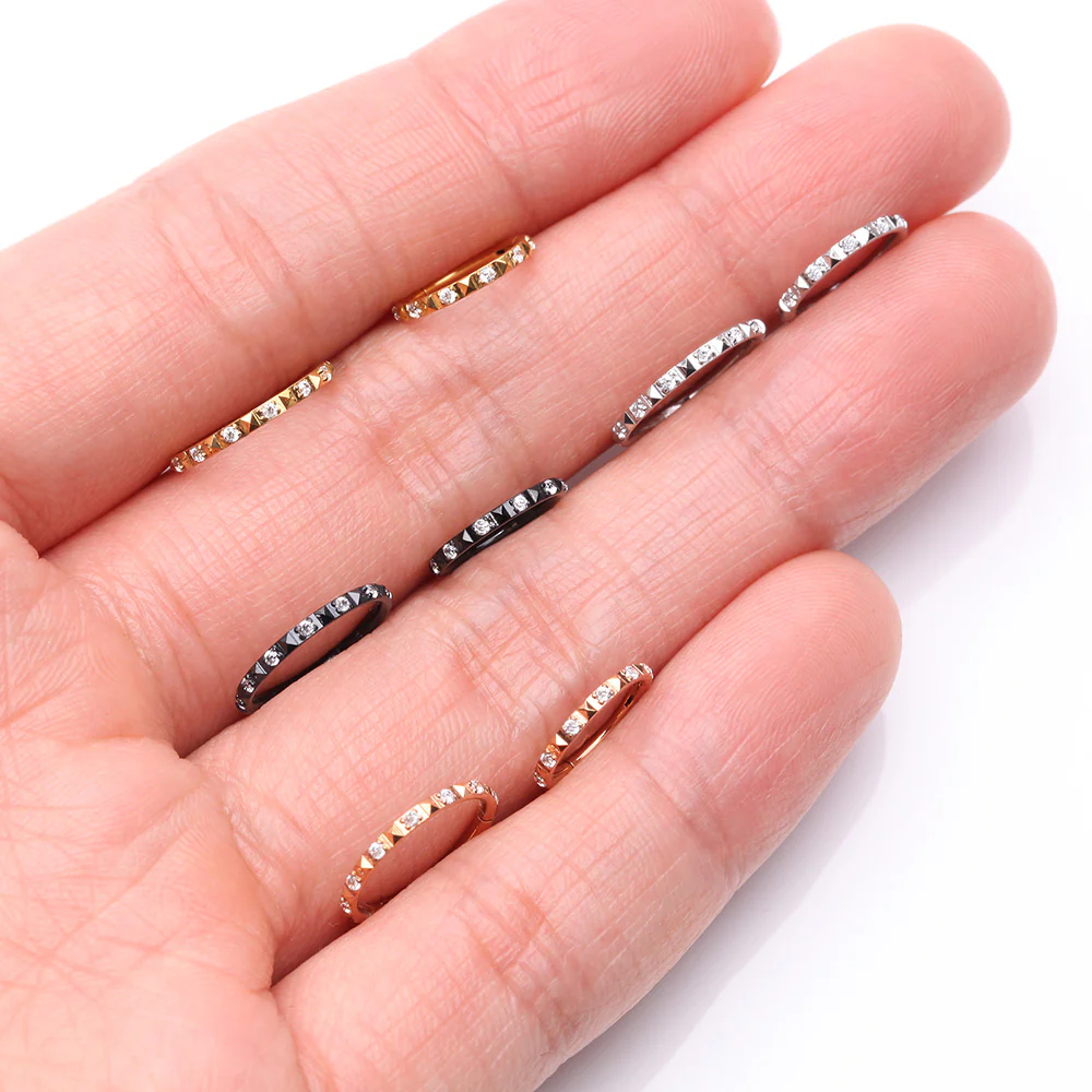 Blackline Pyramid Studded Multi-Gem Sparkles Geometric Seamless Clicker Hoop Ring - Image 4