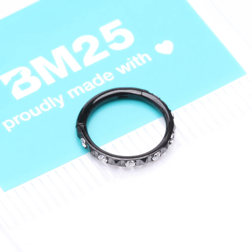 Blackline Pyramid Studded Multi-Gem Sparkles Geometric Seamless Clicker Hoop Ring - Image 5