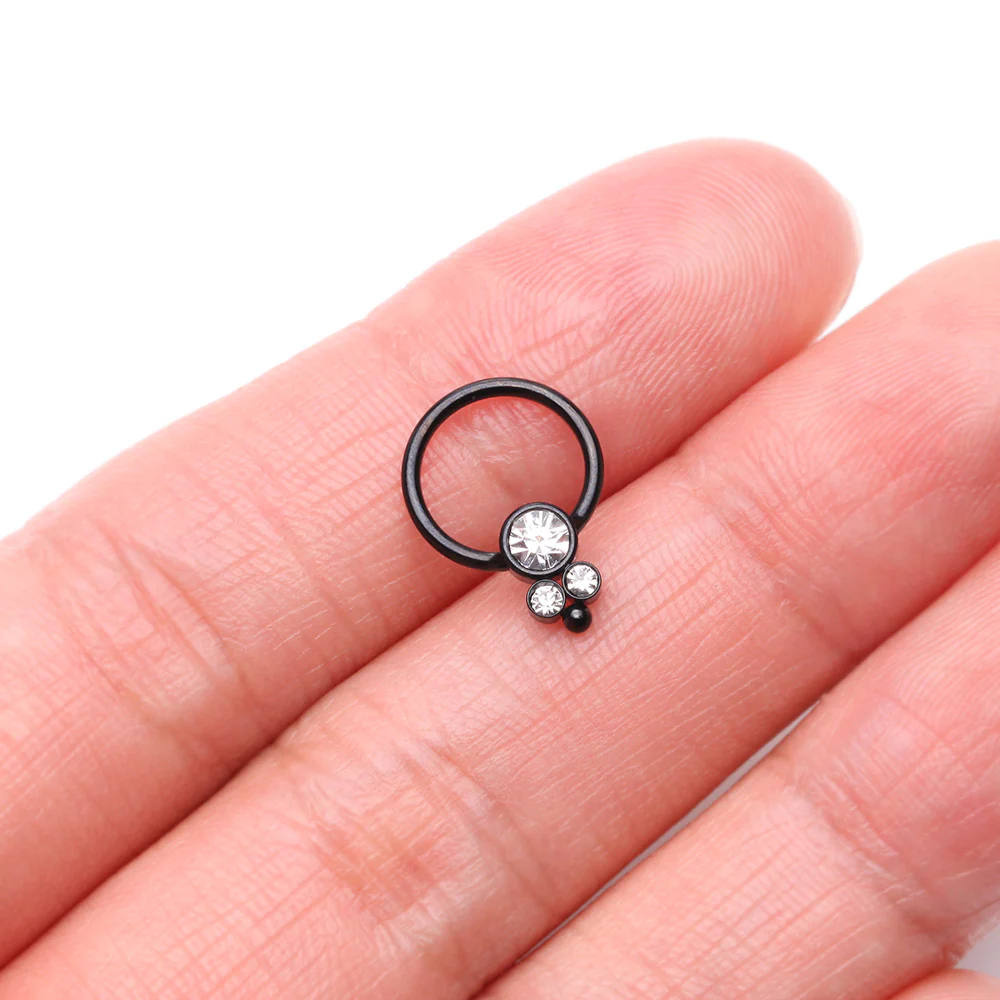 Blackline Royal Bali Sparkle Beaded Steel Captive Bead Ring - Image 3