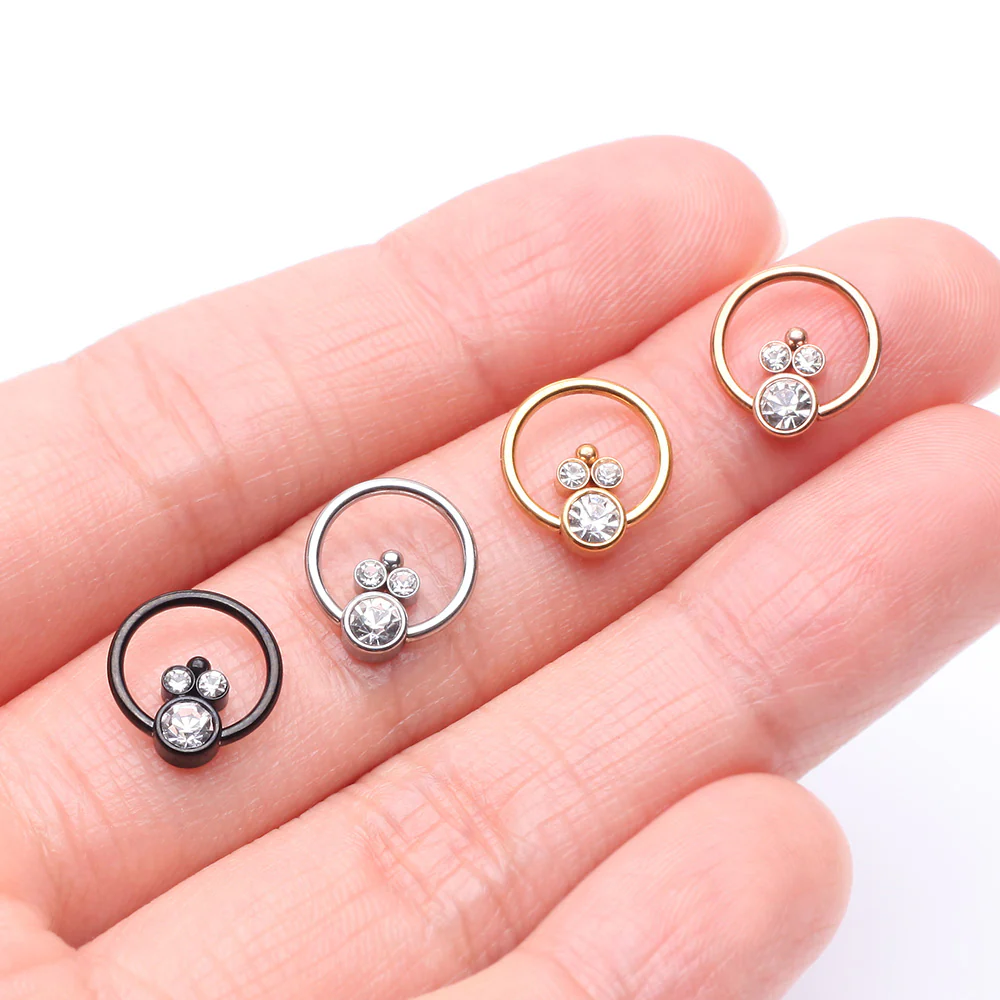 Blackline Royal Bali Sparkle Beaded Steel Captive Bead Ring - Image 4