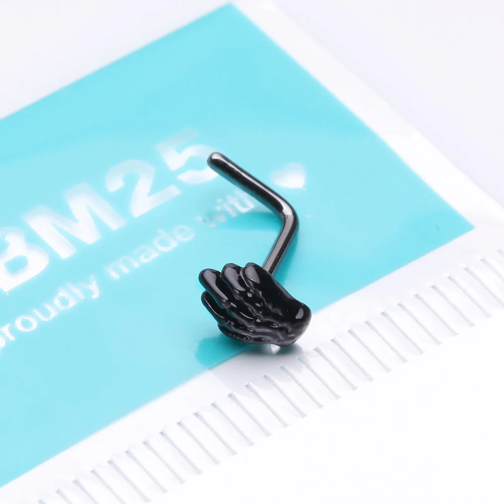 Blackline Skeleton Hand of Death L-Shaped Nose Ring - Image 3