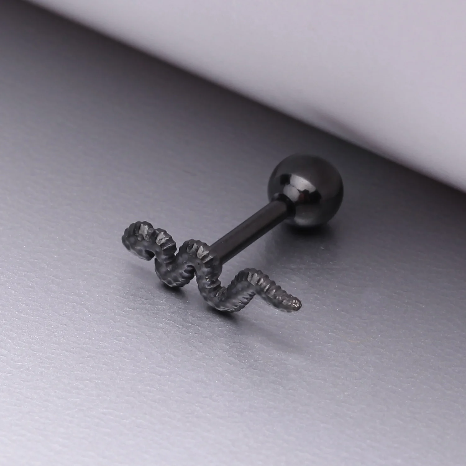 Blackline Snake Swiggle Steel Cartilage Tragus Barbell Stud - Image 2