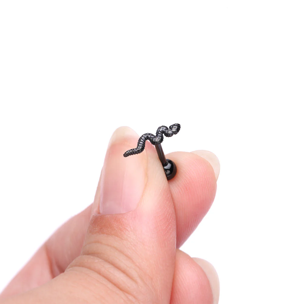 Blackline Snake Swiggle Steel Cartilage Tragus Barbell Stud - Image 3