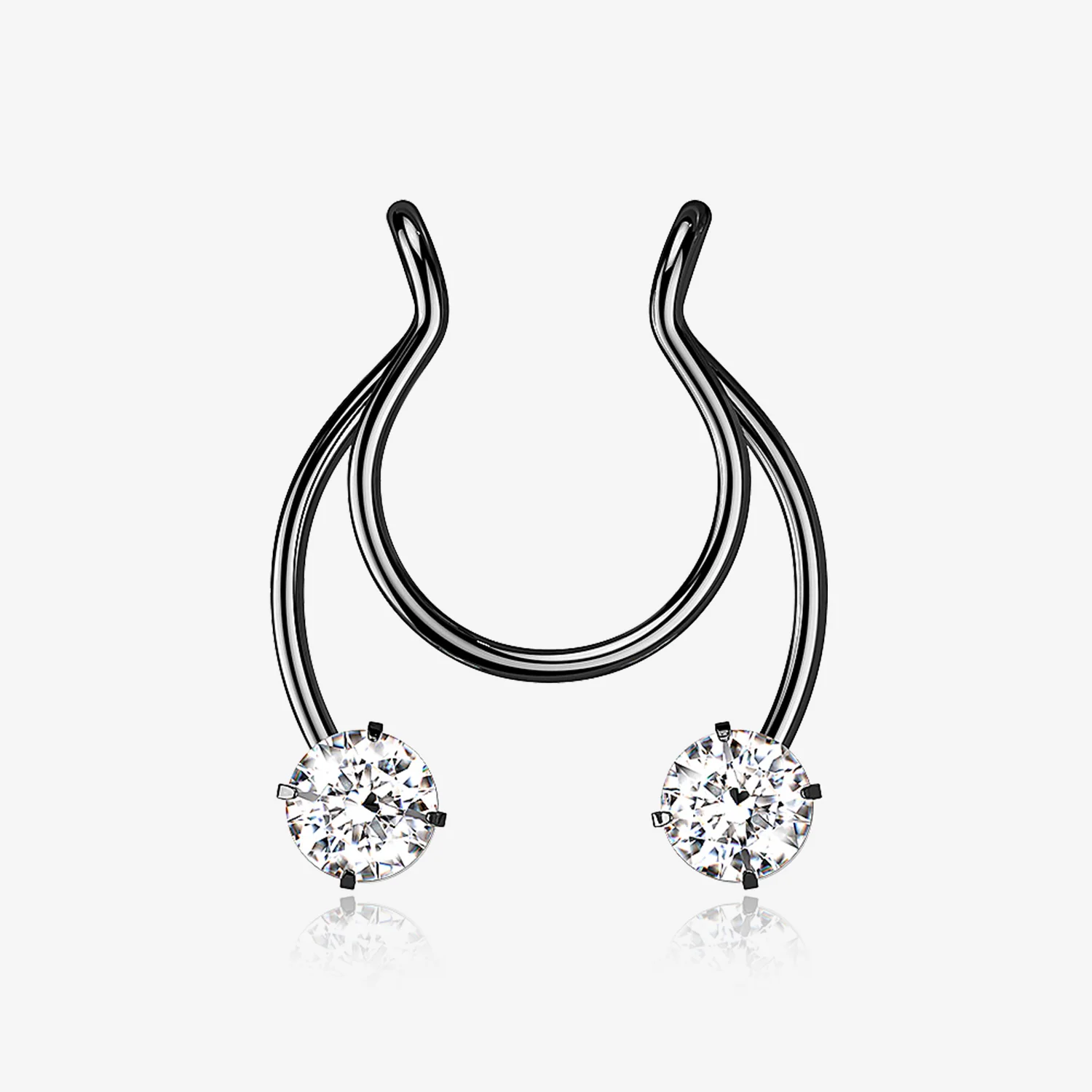 Blackline Sparkle Gem Clip On Non-Piercing Fake Horseshoe Hoop Ring