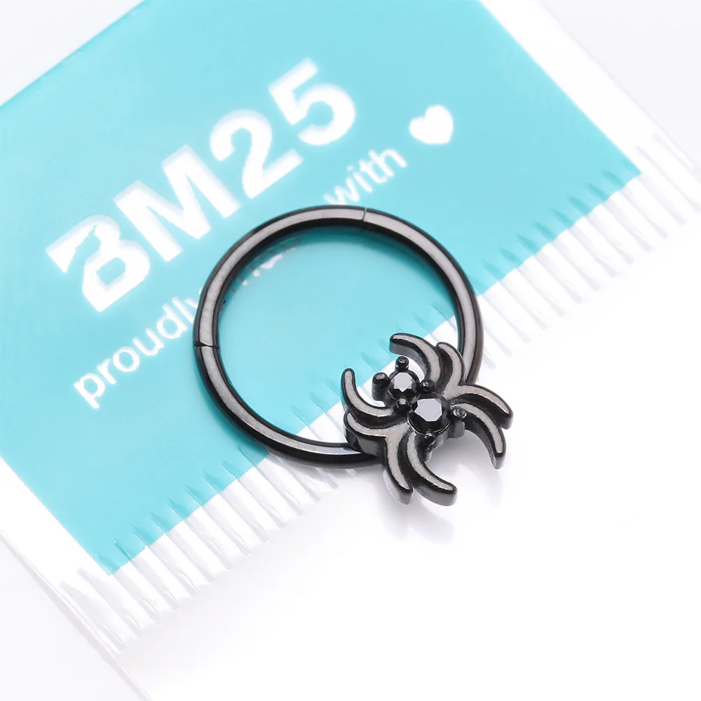 Blackline Spider Goth Sparkle Seamless Clicker Hoop Ring - Image 5