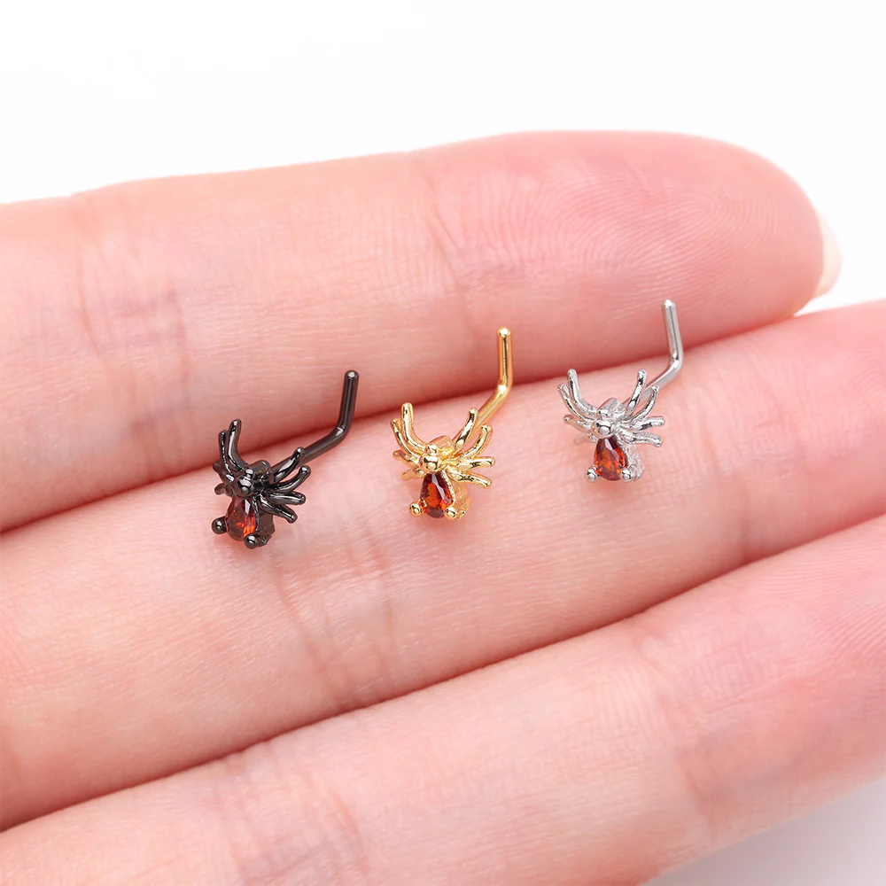 Blackline Spider Sparkle L-Shaped Nose Ring - Image 4
