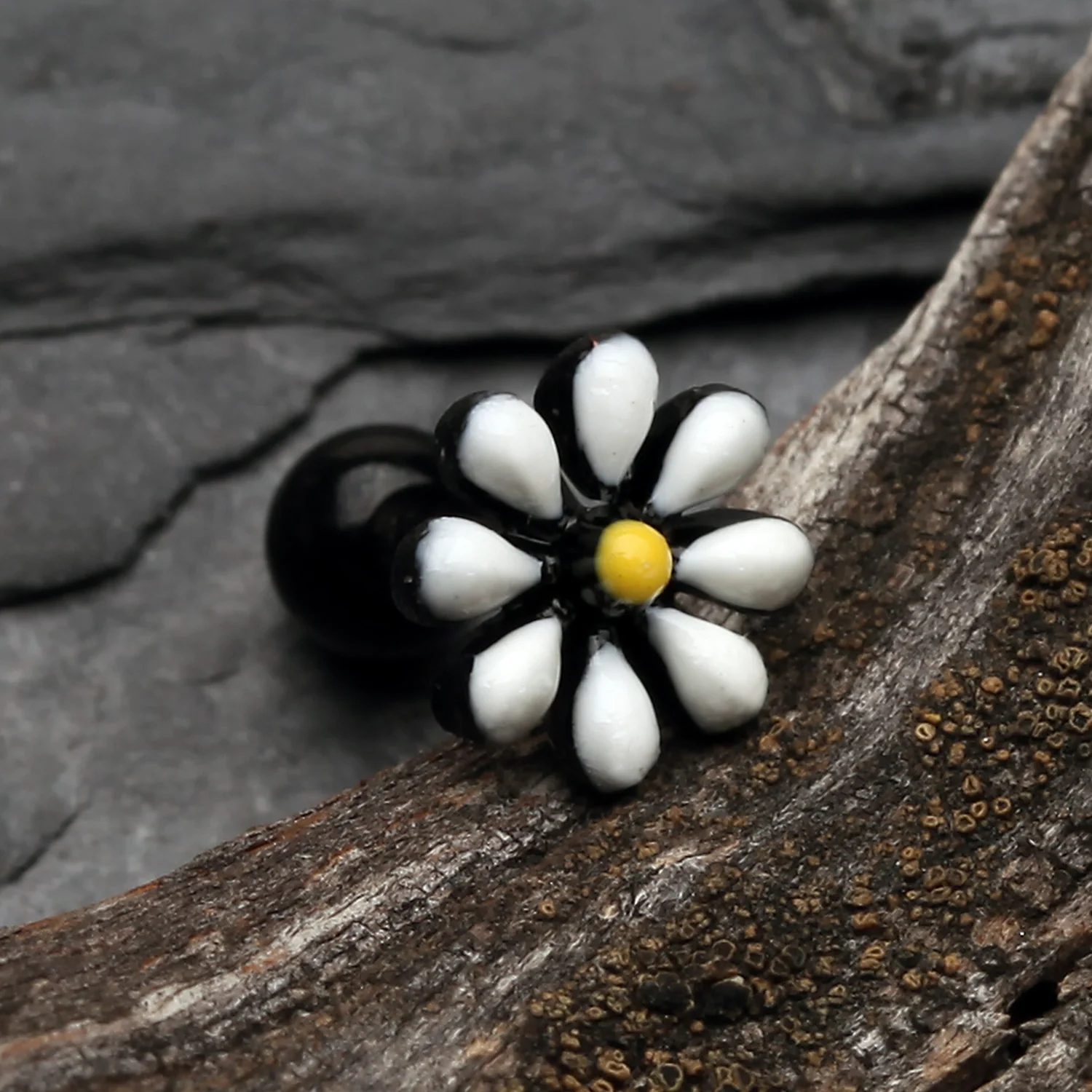 Blackline Spring Blossom Flower Cartilage Tragus Earring - Image 2
