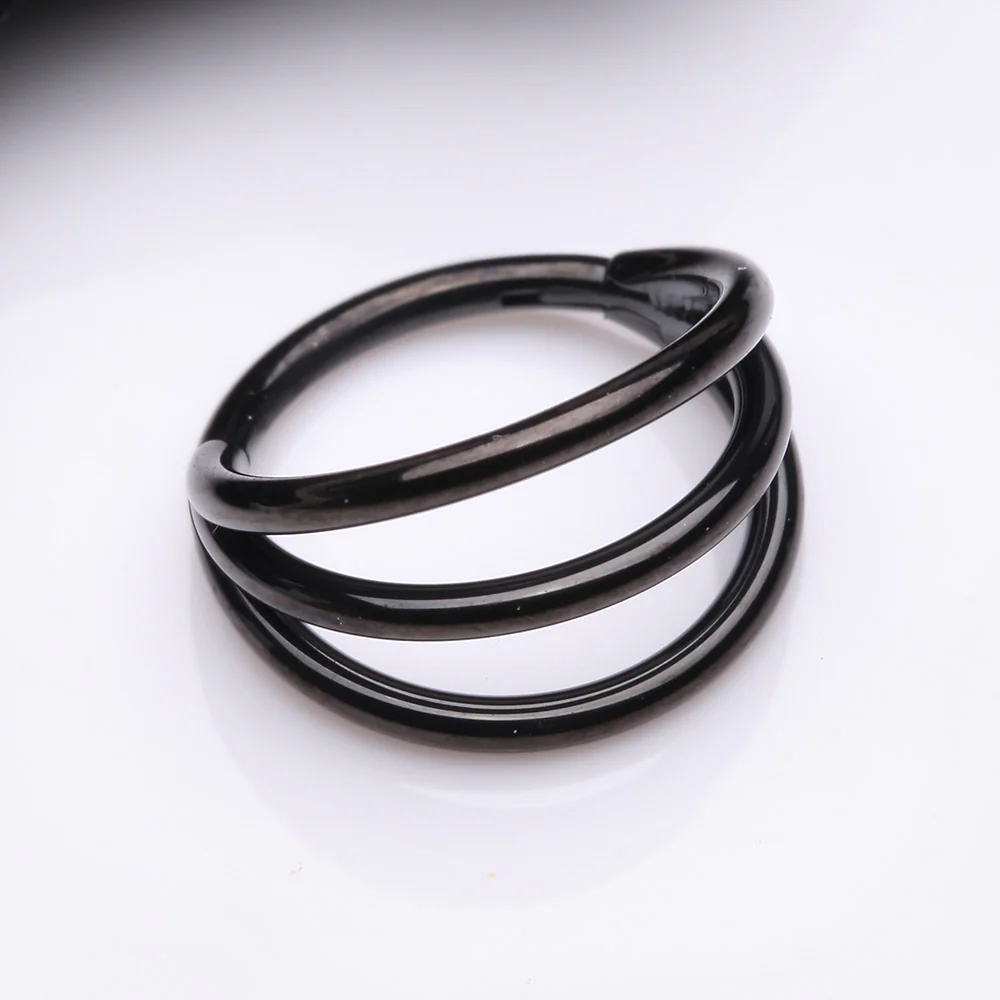 Blackline Triple Hoop Steel Seamless Clicker Hoop Ring - Image 3