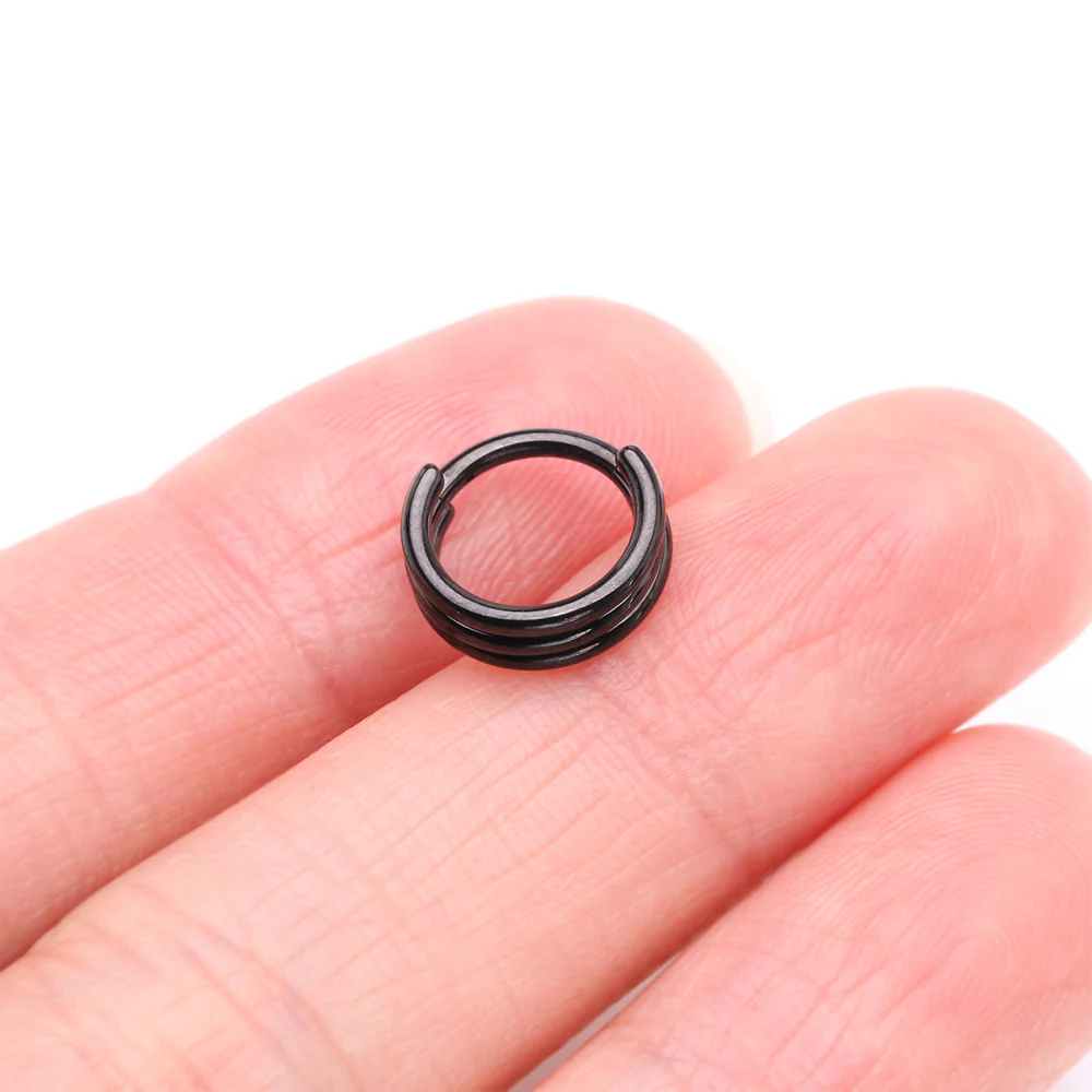 Blackline Triple Stack Hinged Steel Segment Clicker Ring - Image 3