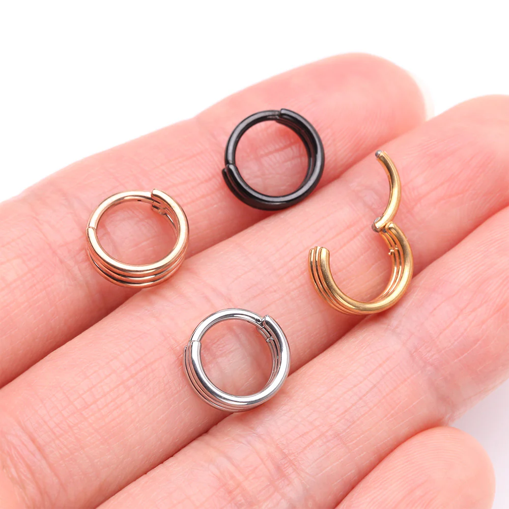 Blackline Triple Stack Hinged Steel Segment Clicker Ring - Image 4