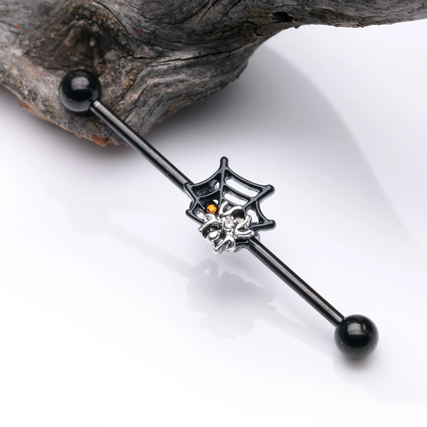 Blackline Venom Spider Web Sparkle Steel Industrial Barbell - Image 2