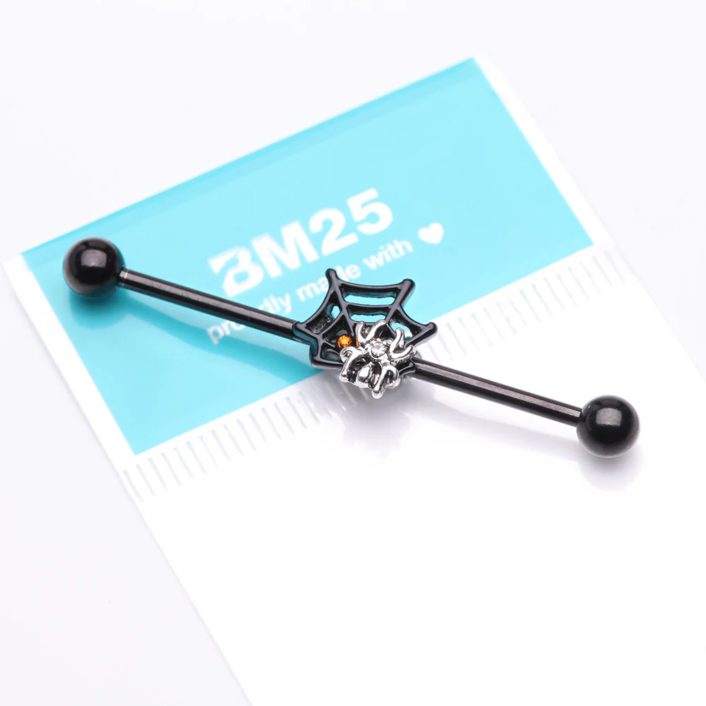 Blackline Venom Spider Web Sparkle Steel Industrial Barbell - Image 3