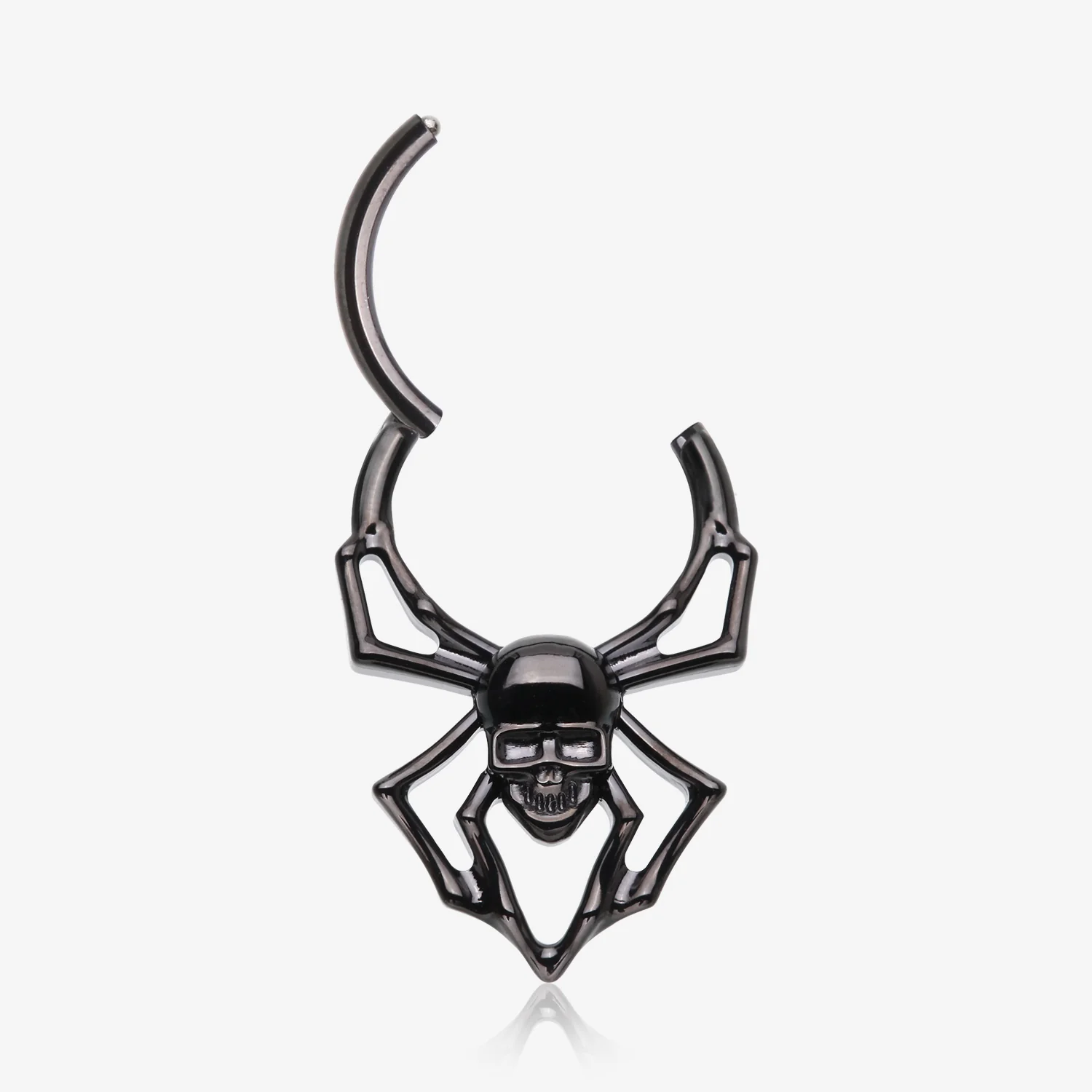 Blackline Venomous Skull Spider Steel Clicker Hoop Ring - Image 2