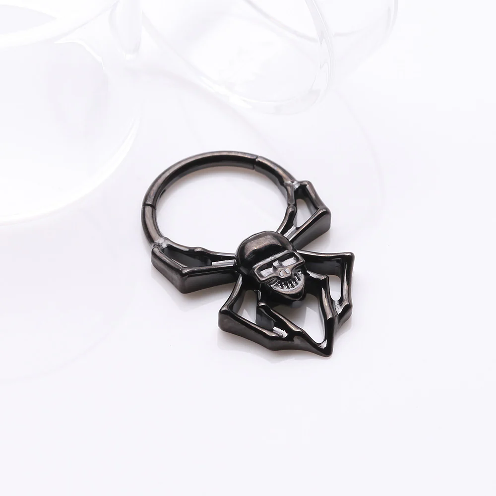 Blackline Venomous Skull Spider Steel Clicker Hoop Ring - Image 3