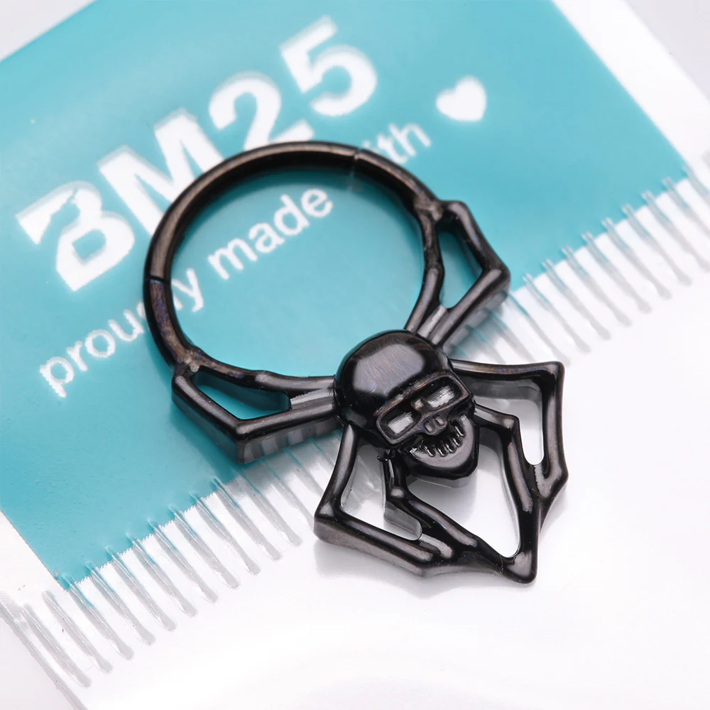 Blackline Venomous Skull Spider Steel Clicker Hoop Ring - Image 5