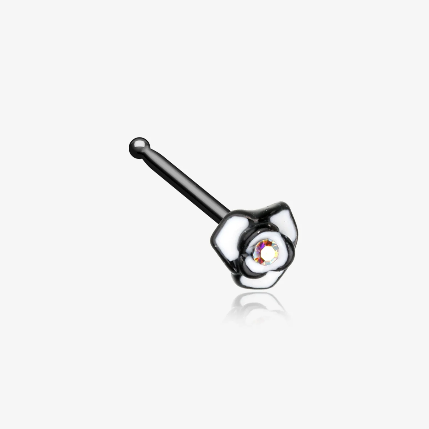 Blackline White Rose Blossom Sparkle Nose Stud Ring