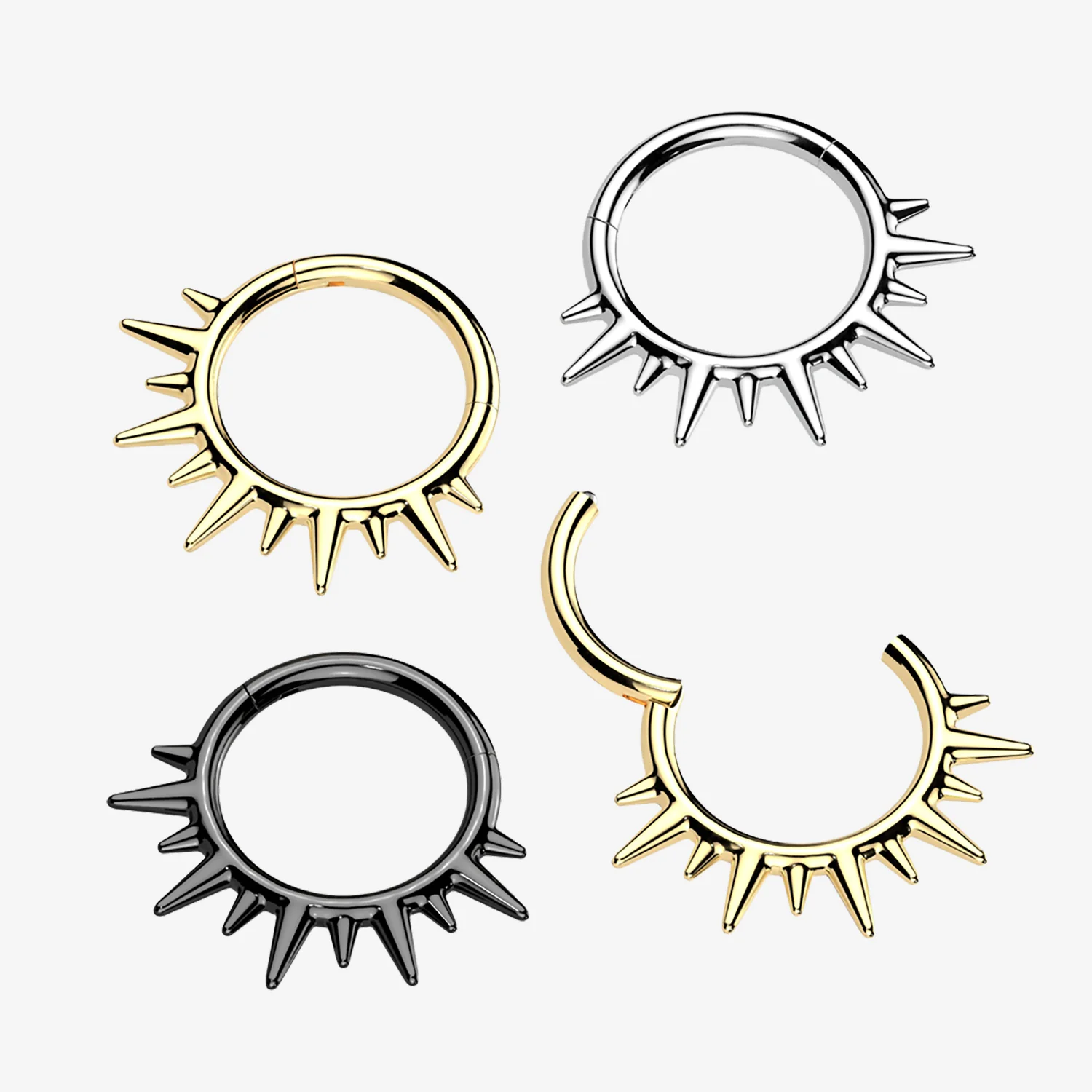 Blazing Sun Ray Spike Clicker Hoop Ring - Image 2