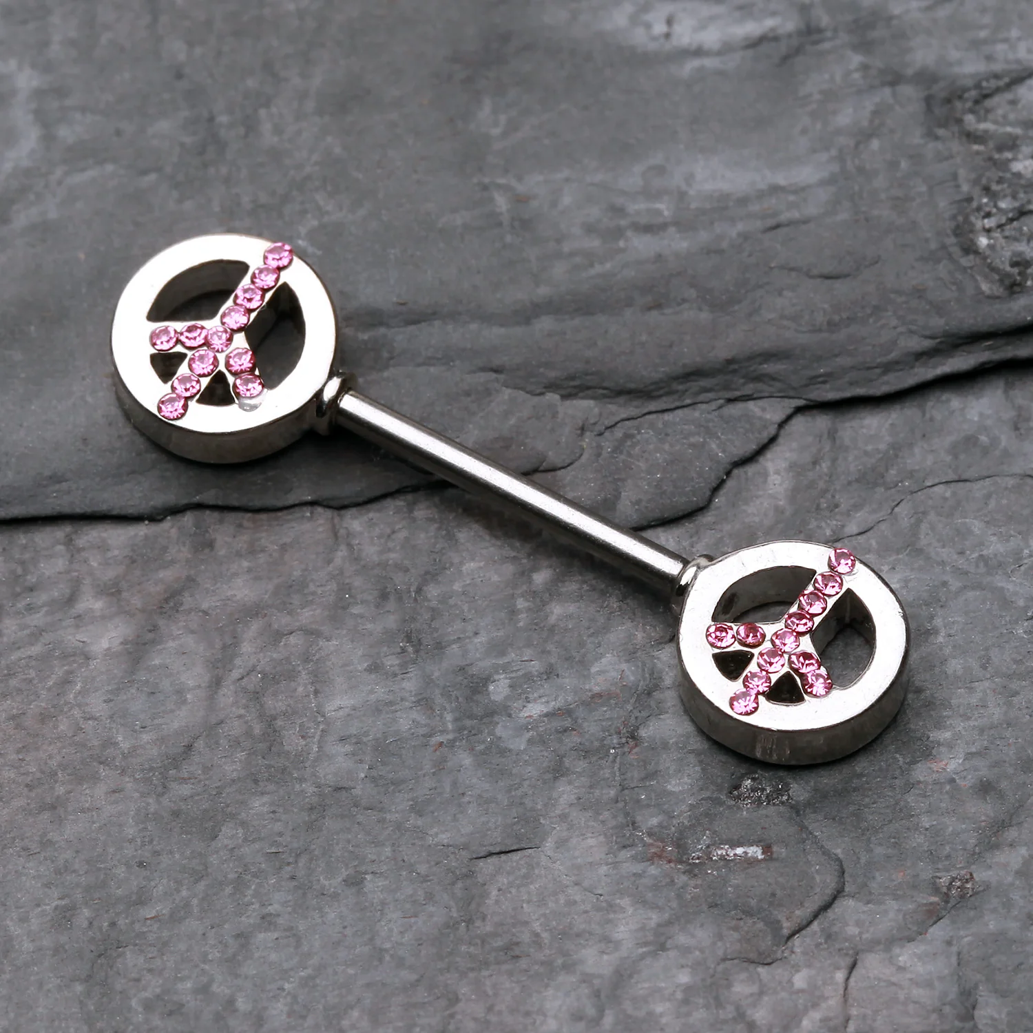 A Pair of Bling Peace Nipple Barbell Ring - Image 2
