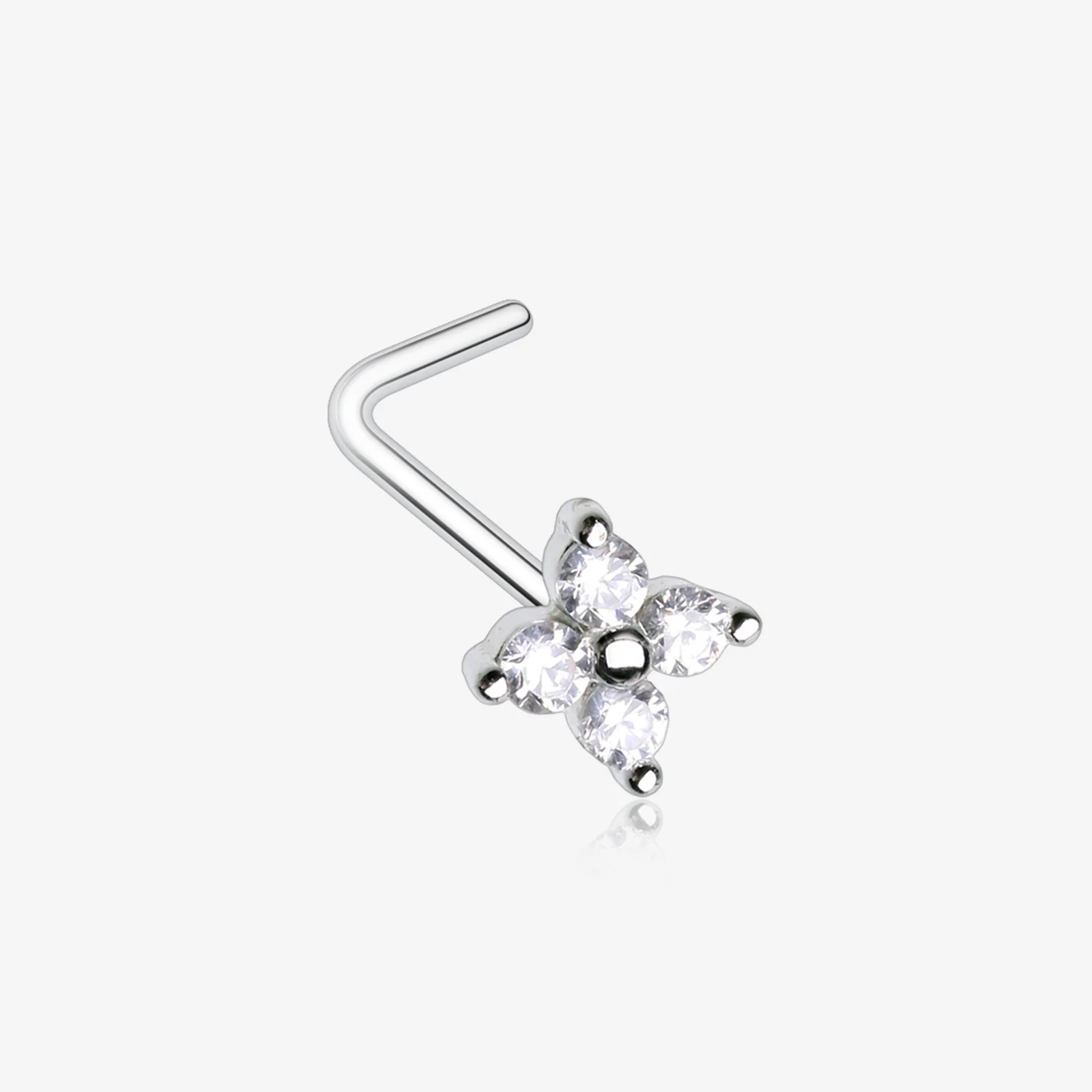 Blooming Sparkle Flower Multi-Gem L-Shaped Nose Ring