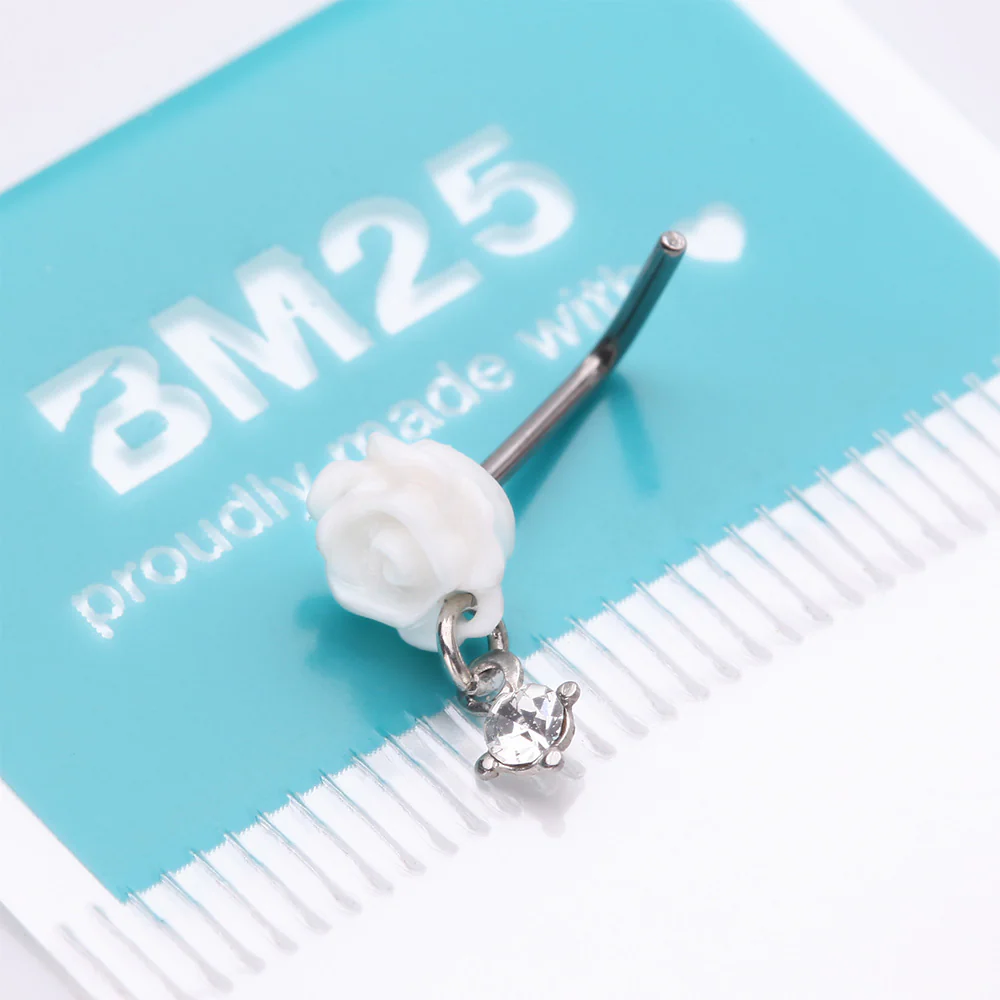 Blossom Rose Sparkle Dangle L-Shaped Nose Ring - Image 5