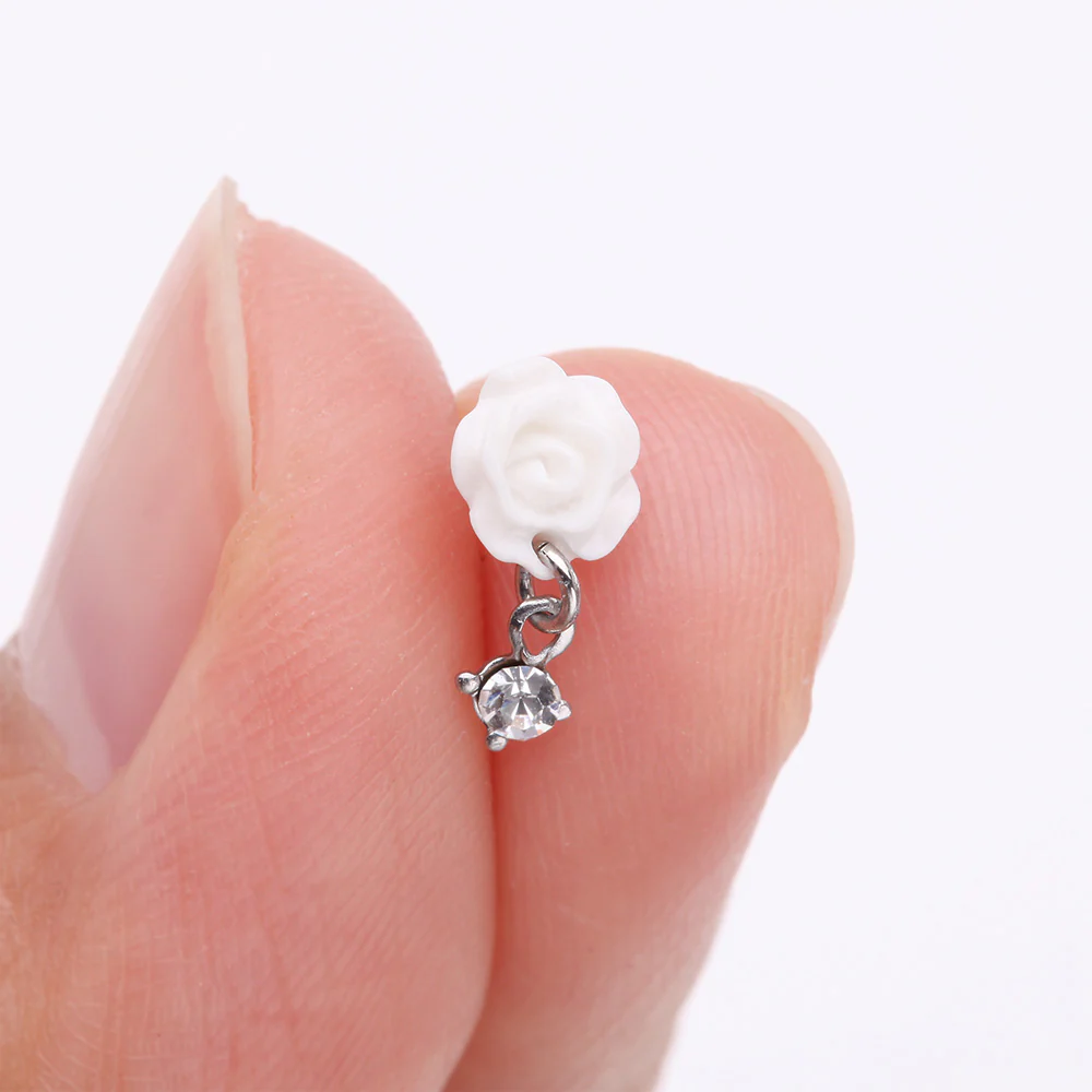 Blossom Rose Sparkle Dangle Nose Stud Ring - Image 3