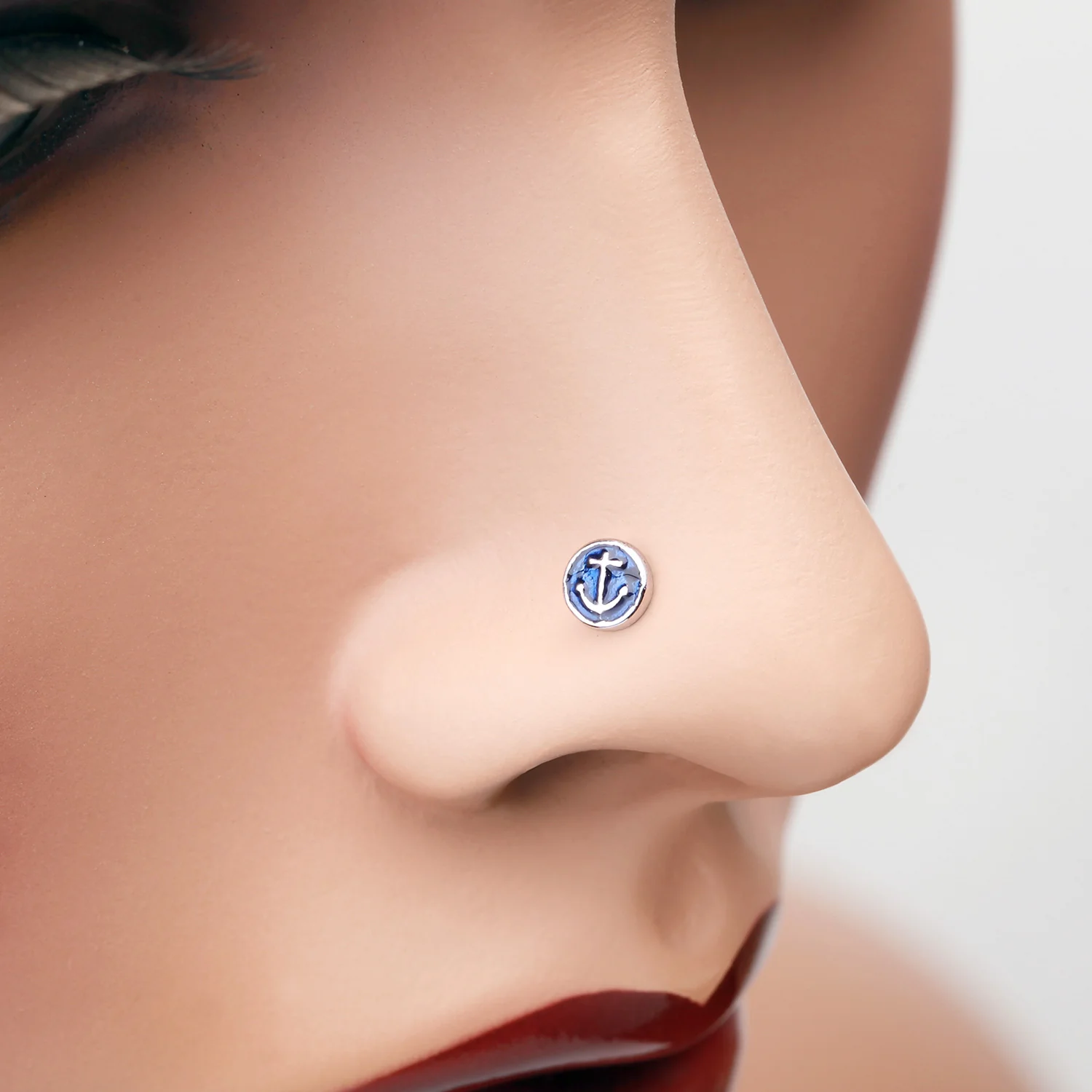 Blue Sailor Anchor L-Shaped Nose Ring - Image 2