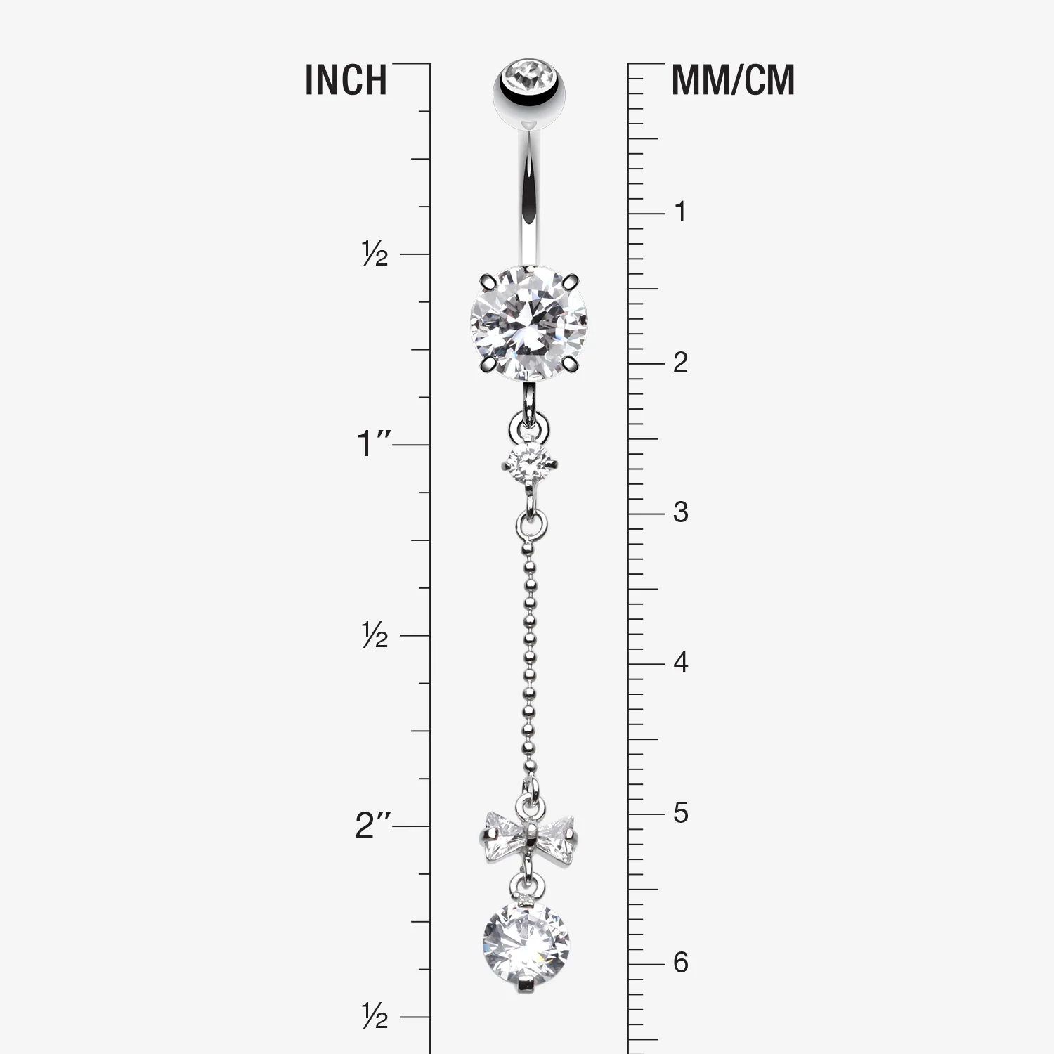 Bow and Gem Droplet Belly Button Ring - Image 2