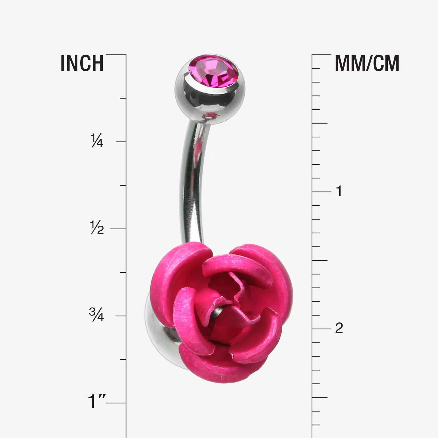 Bright Metal Rose Blossom Belly Button Ring - Image 2