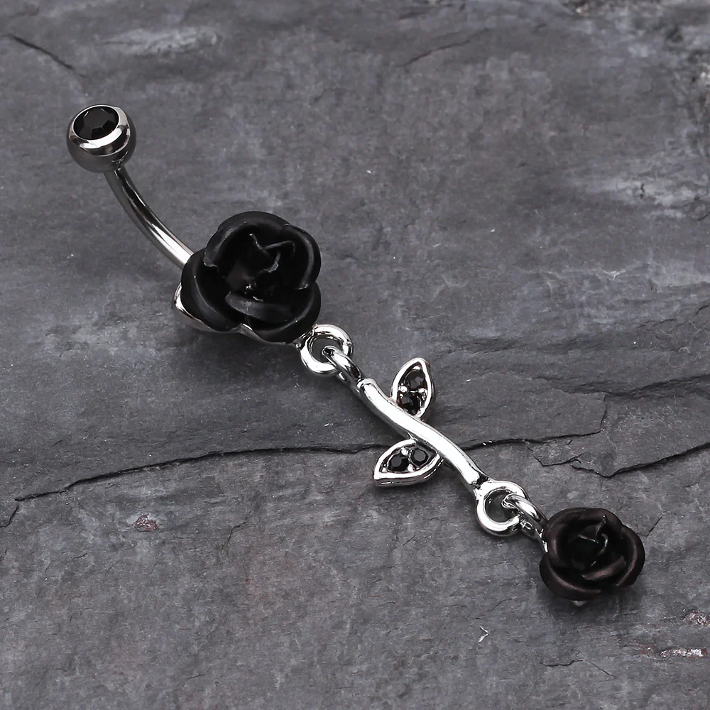 Bright Metal Rose Vine Dangle Belly Ring - Image 3