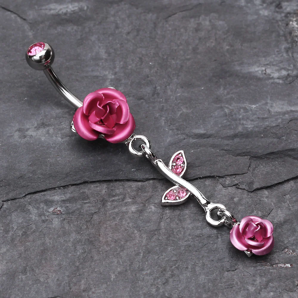 Bright Metal Rose Vine Dangle Belly Ring - Image 3