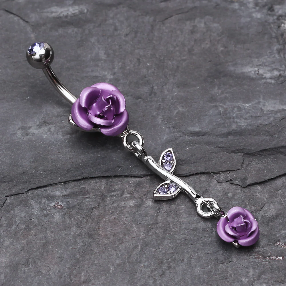 Bright Metal Rose Vine Dangle Belly Ring - Image 3