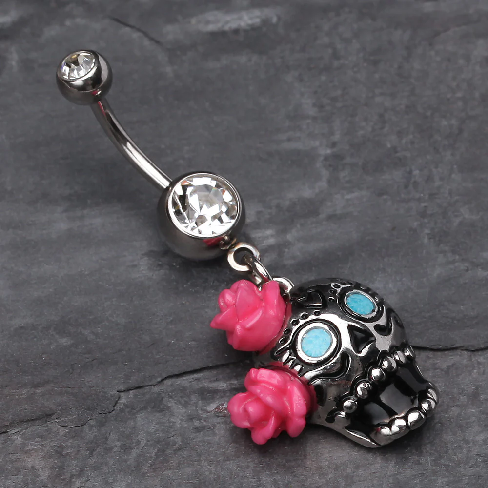 Bright Sugar Skull Rose Belly Ring - Image 3