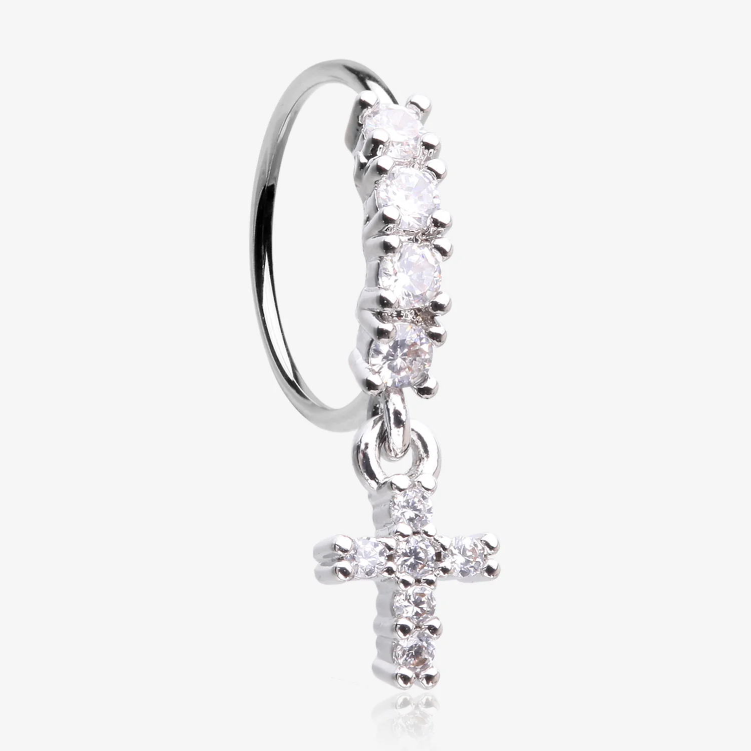 Brilliant Cross Sparkle Dangle Multi-Gem Lined Bendable Hoop Ring