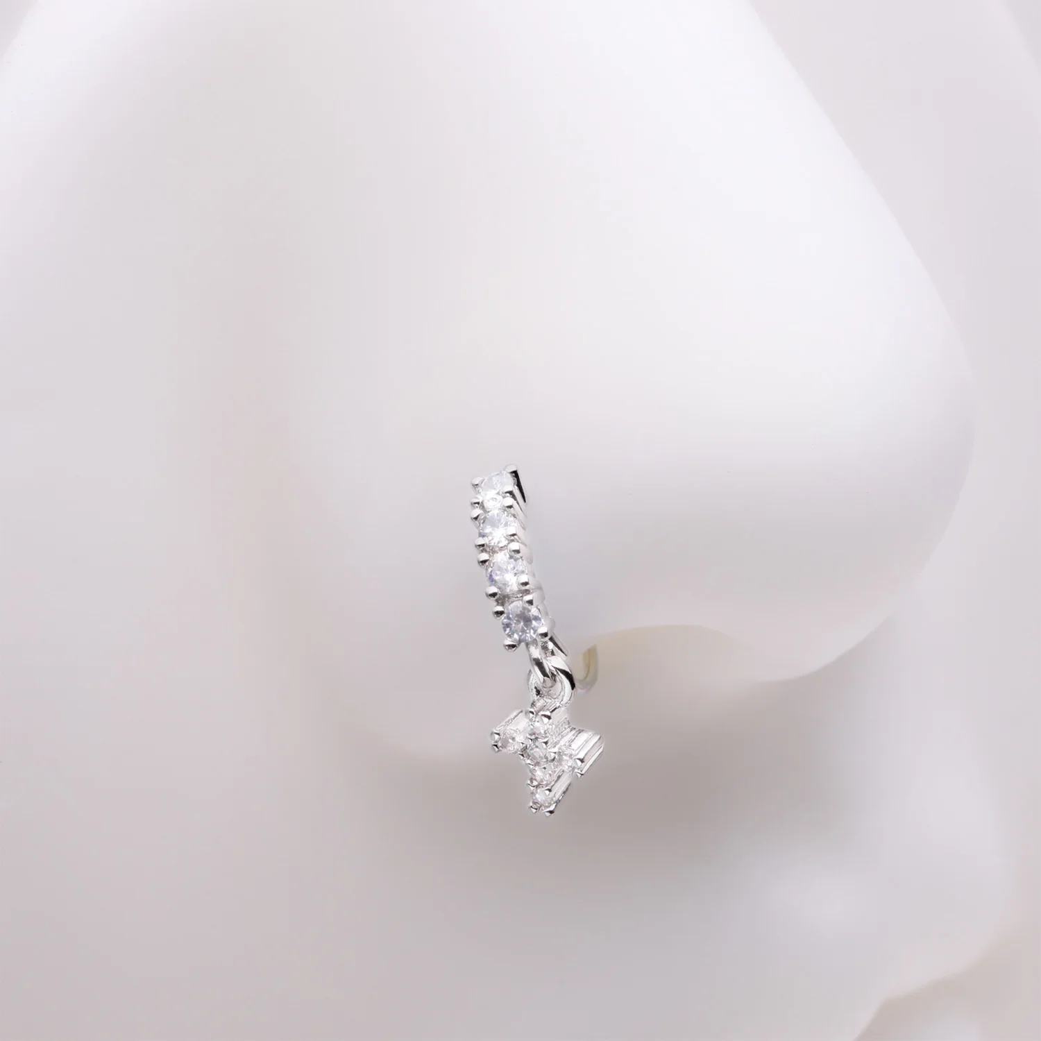 Brilliant Cross Sparkle Dangle Multi-Gem Lined Bendable Hoop Ring - Image 2