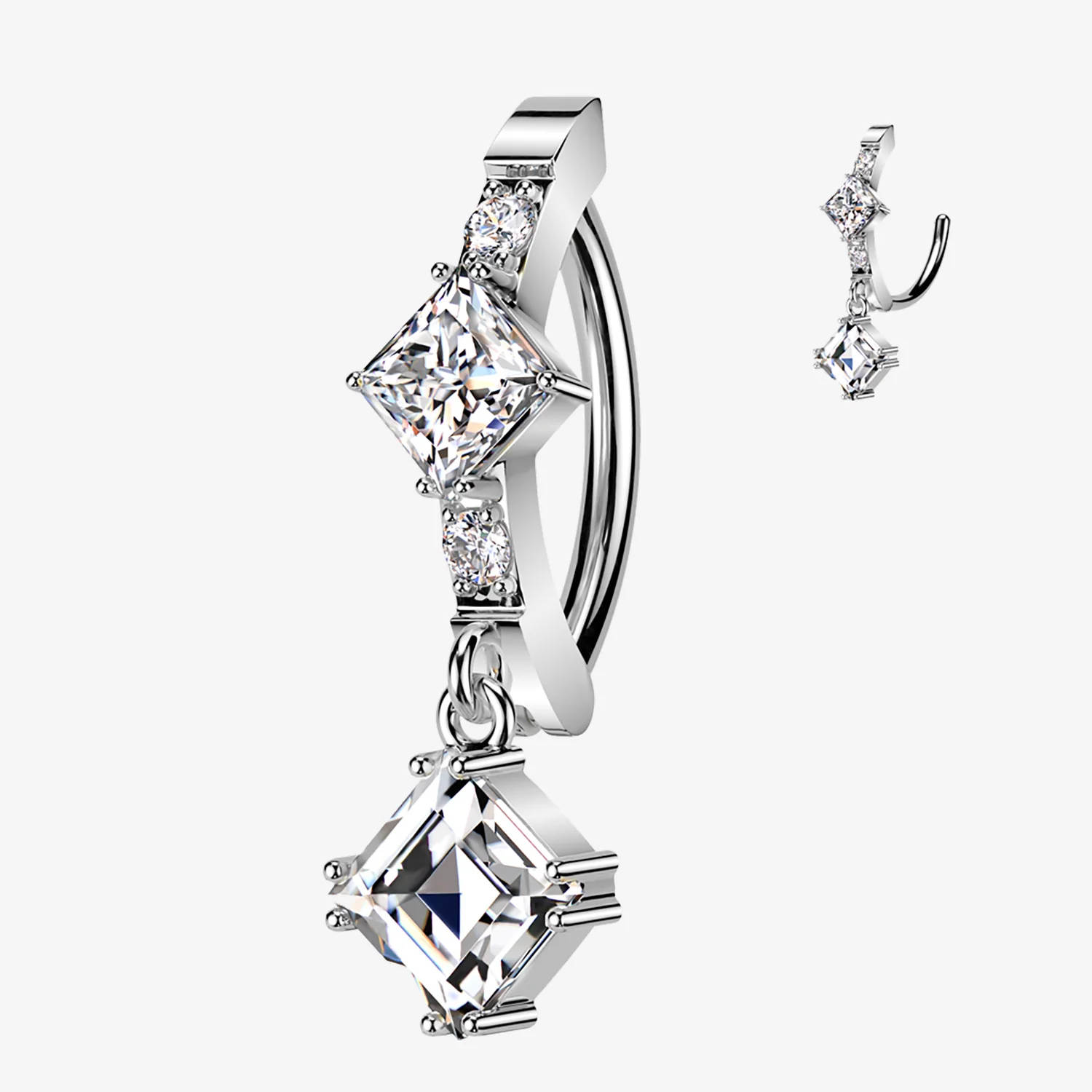 Brilliant Diamante Sparkle Dangle Curved Bar Belly Clicker