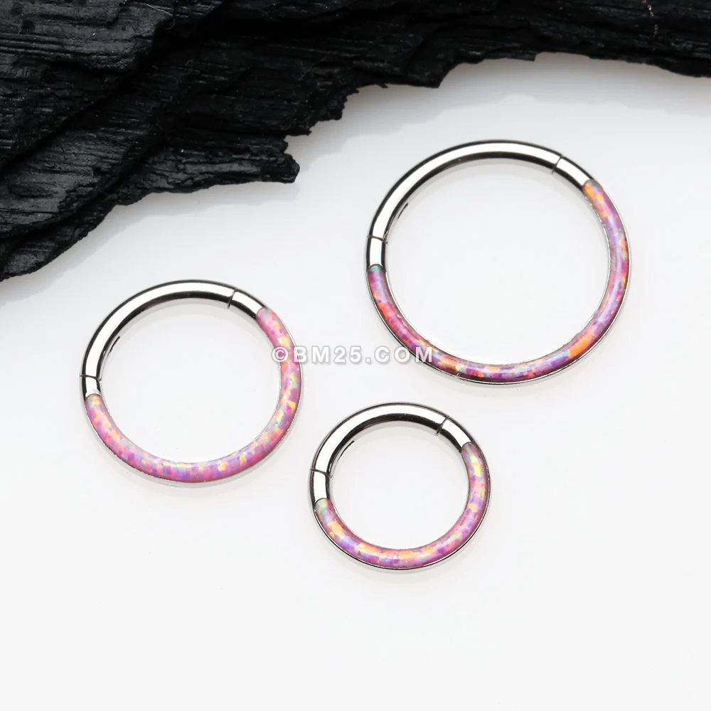 Brilliant Fire Opal Lined Front Facing Seamless Clicker Hoop Ring - Image 3