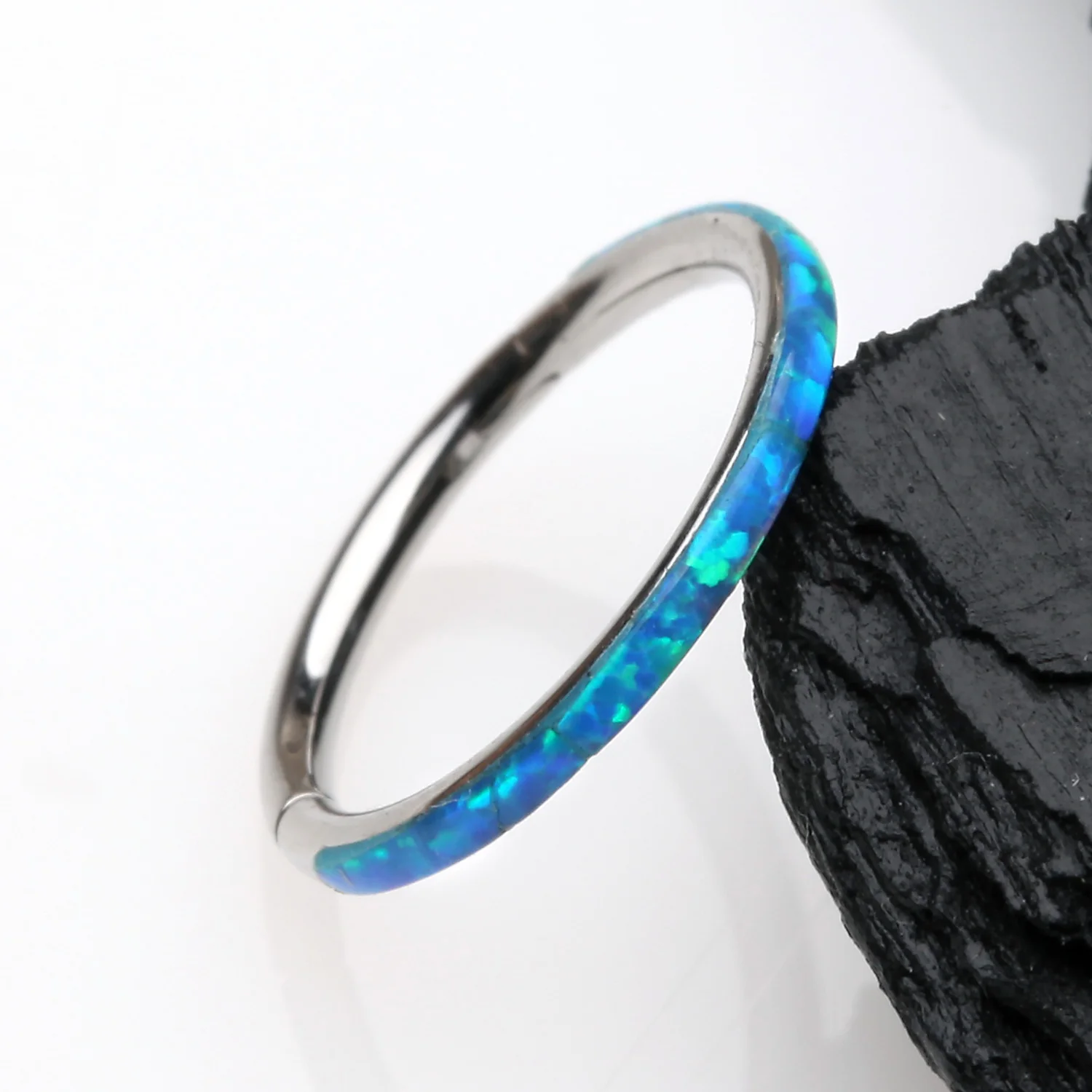 Brilliant Fire Opal Lined Seamless Clicker Hoop Ring - Image 2