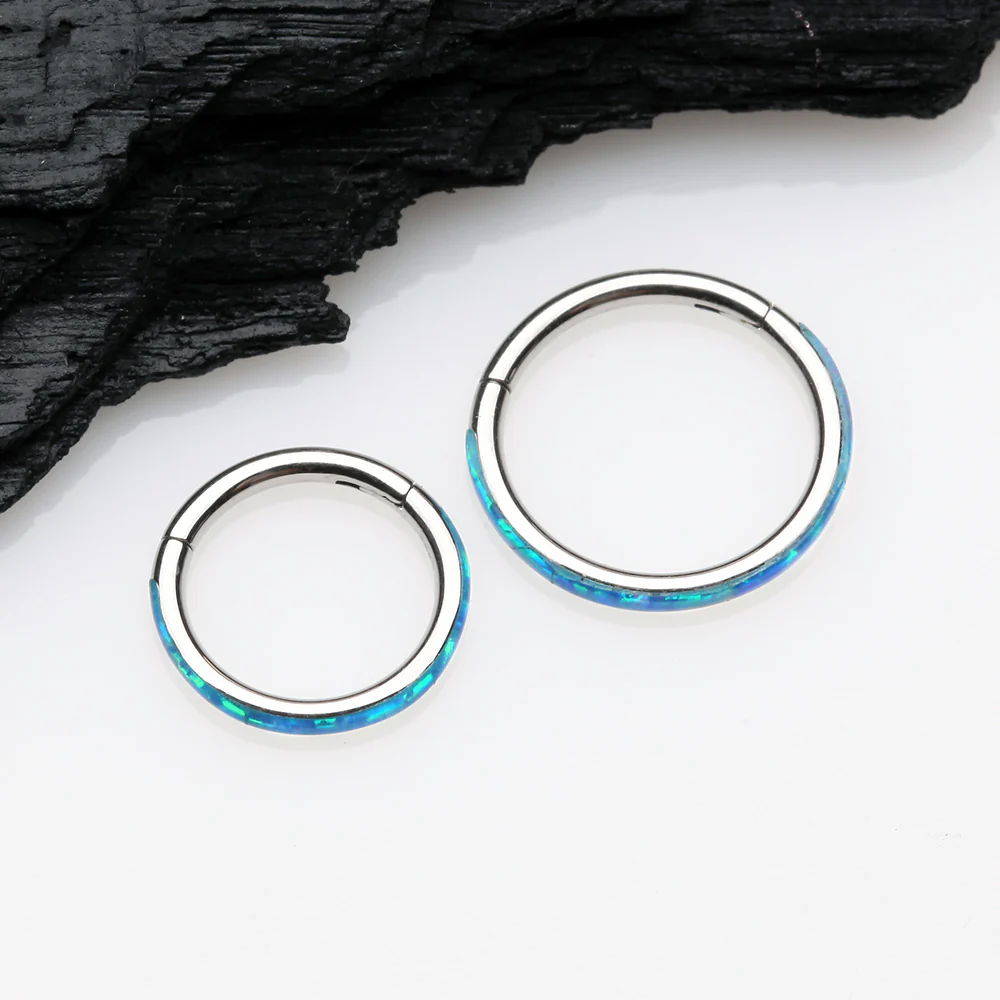 Brilliant Fire Opal Lined Seamless Clicker Hoop Ring - Image 3