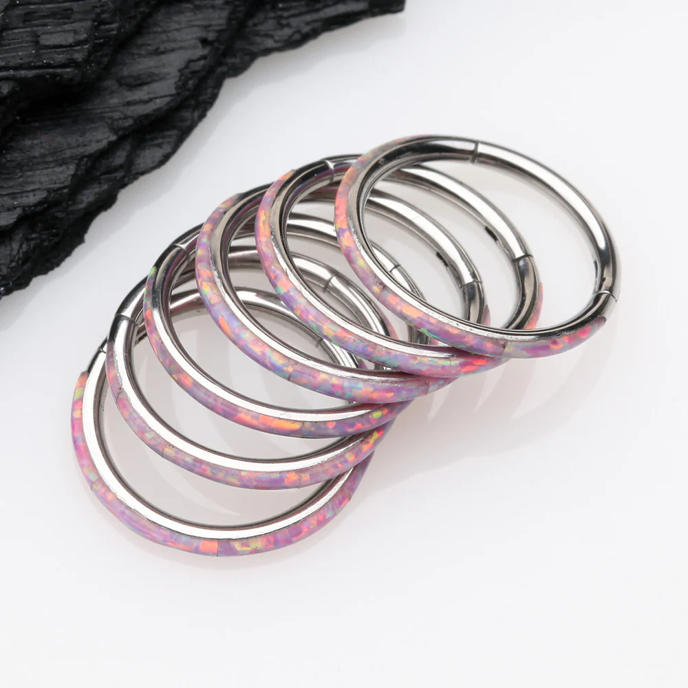 Brilliant Fire Opal Lined Seamless Clicker Hoop Ring - Image 4