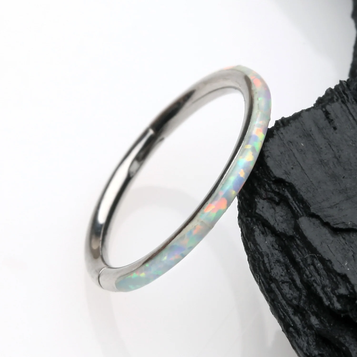 Brilliant Fire Opal Lined Seamless Clicker Hoop Ring - Image 2