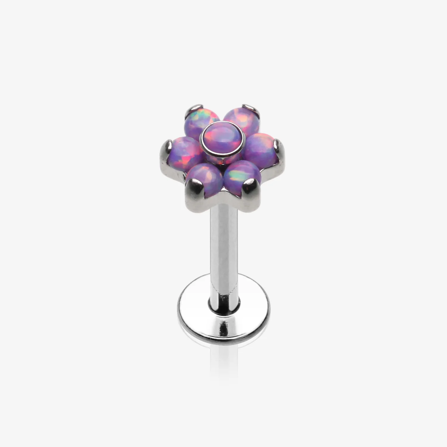 Brilliant Fire Opal Sparkle Flower Top Internally Threaded Labret