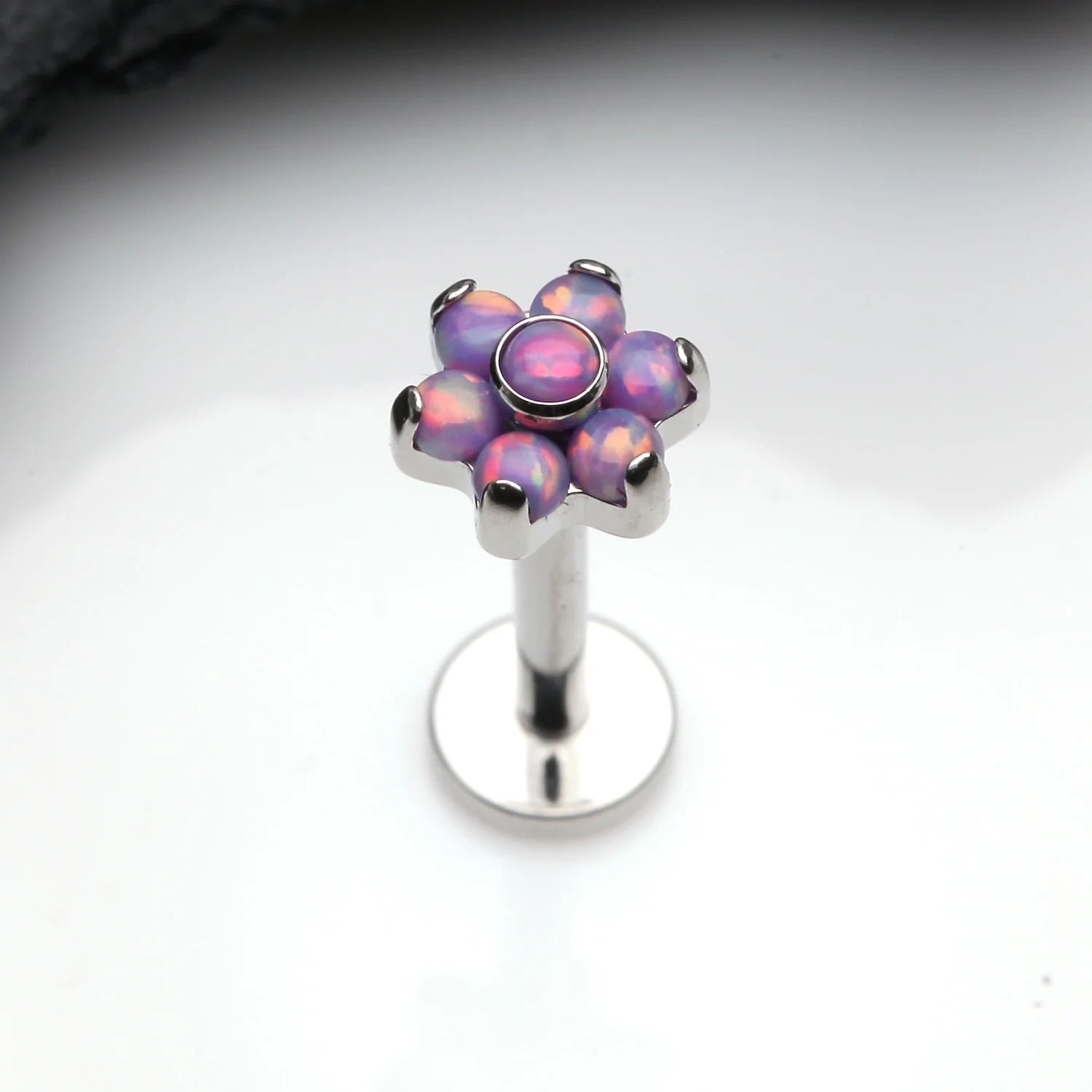 Brilliant Fire Opal Sparkle Flower Top Internally Threaded Labret - Image 2