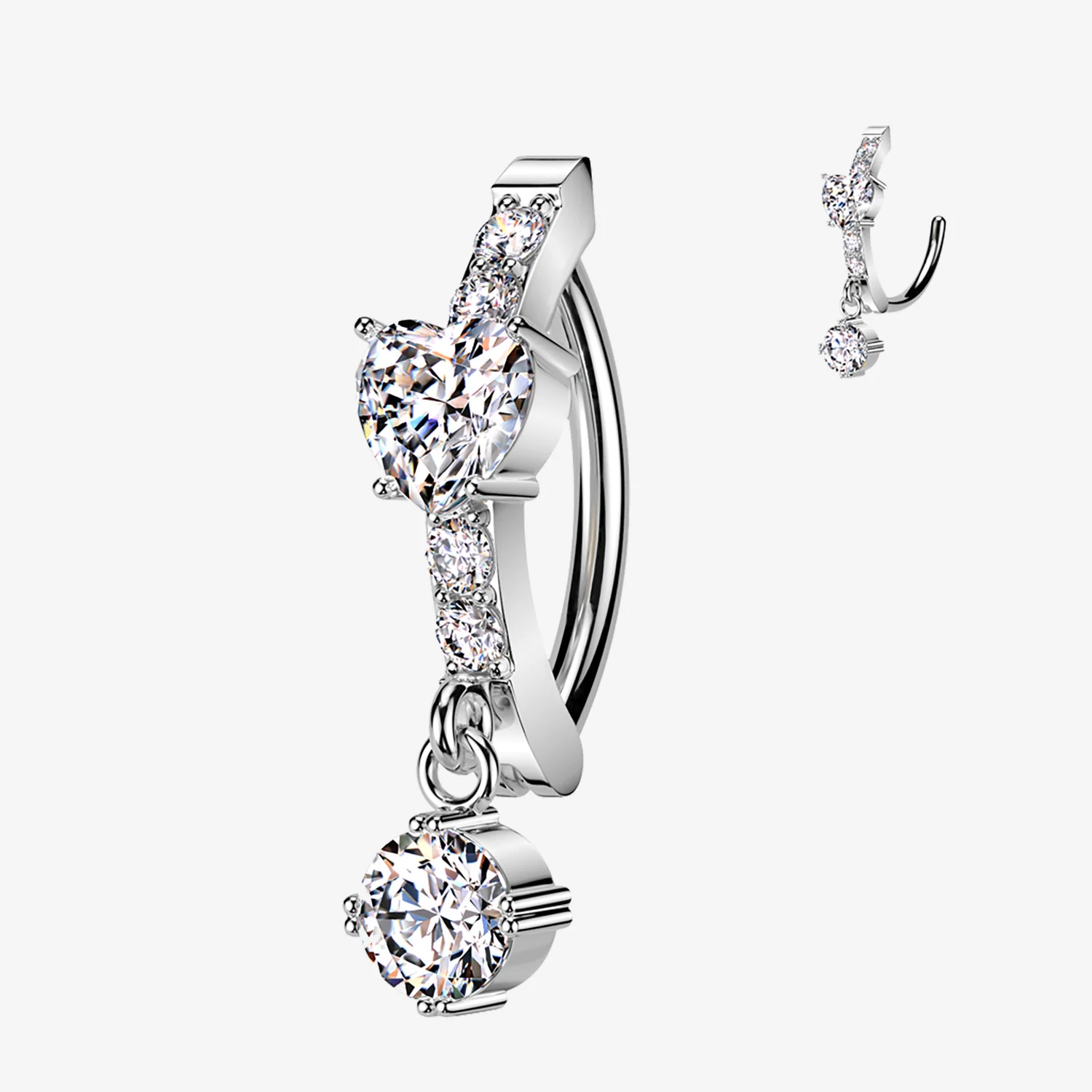 Brilliant Heart Sparkle Dangle Curved Bar Belly Clicker