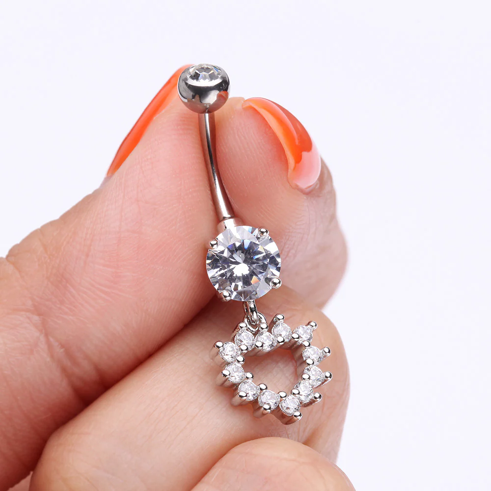 Brilliant Hollow Heart Sparkle Belly Button Ring - Image 4