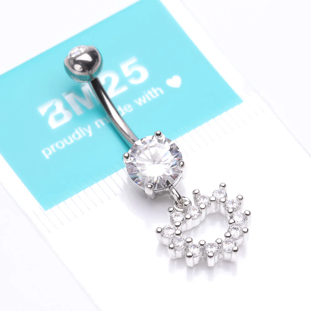 Brilliant Hollow Heart Sparkle Belly Button Ring - Image 5