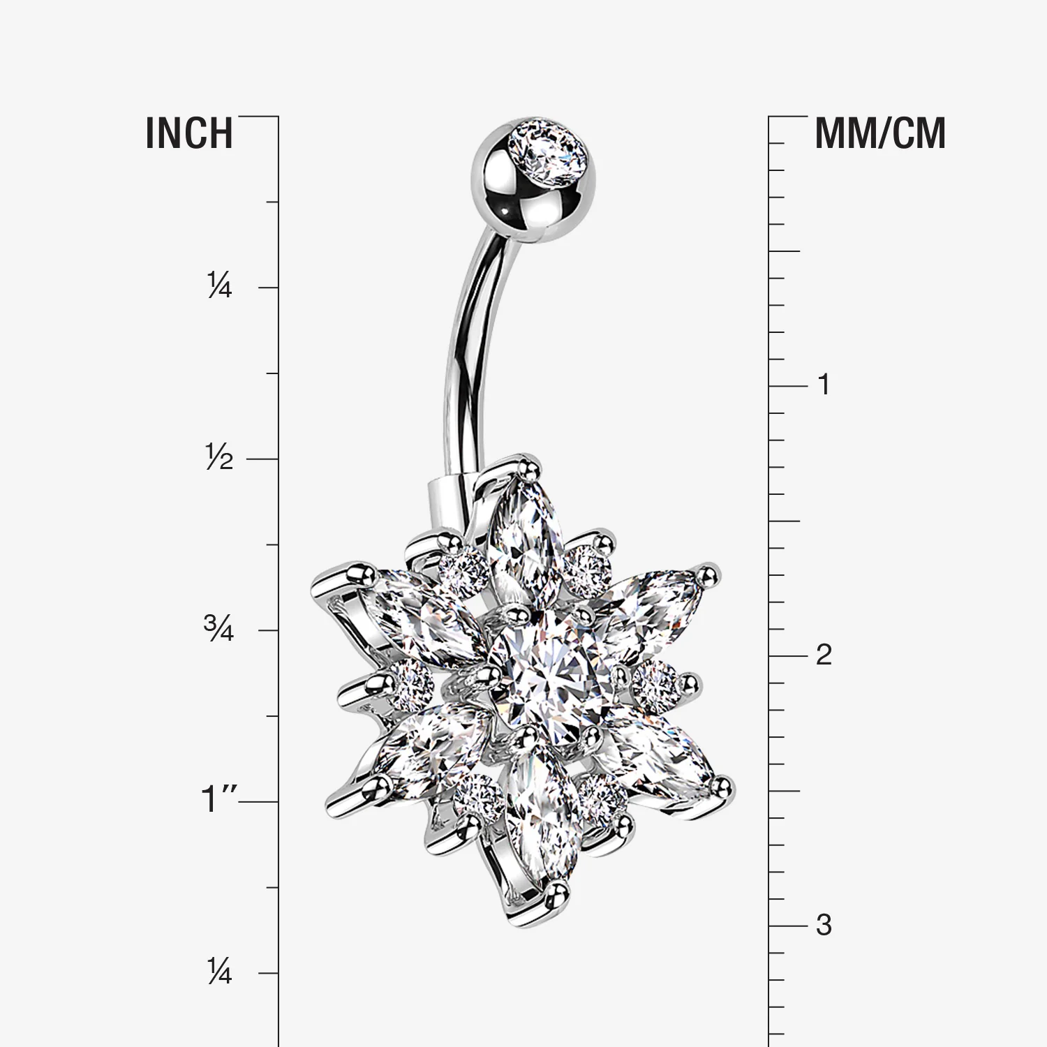 Brilliant Marquise Petal Flower Sparkle Belly Button Ring - Image 2