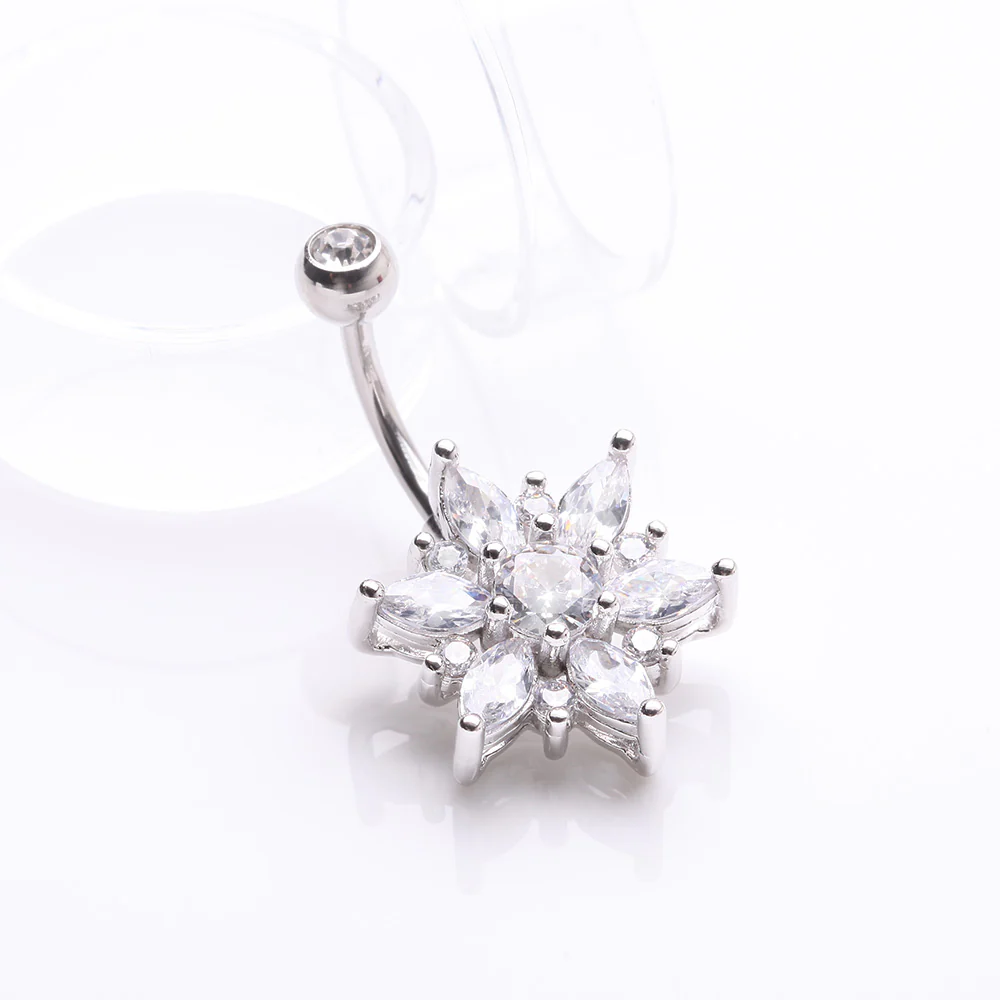 Brilliant Marquise Petal Flower Sparkle Belly Button Ring - Image 3