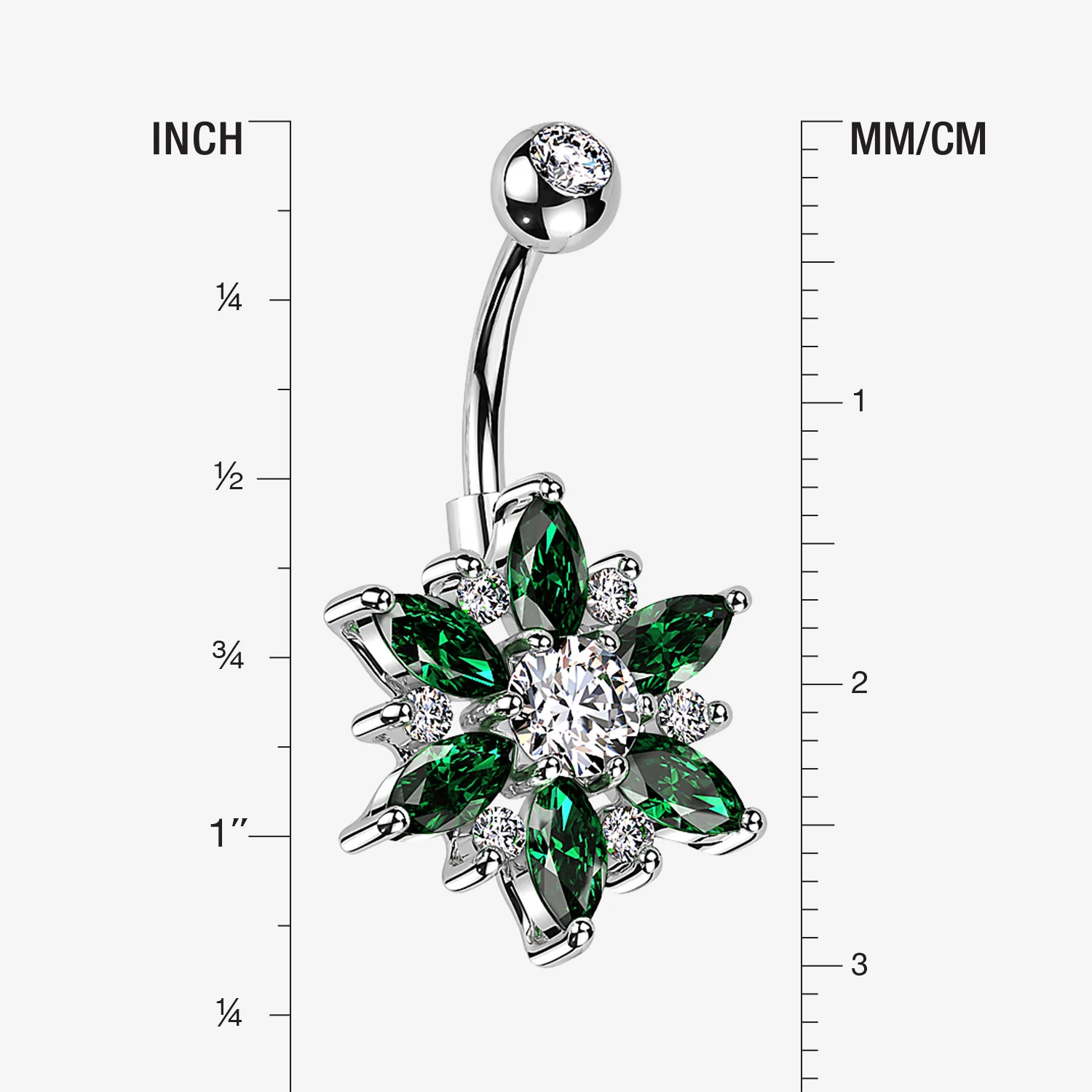 Brilliant Marquise Petal Flower Sparkle Belly Button Ring - Image 2